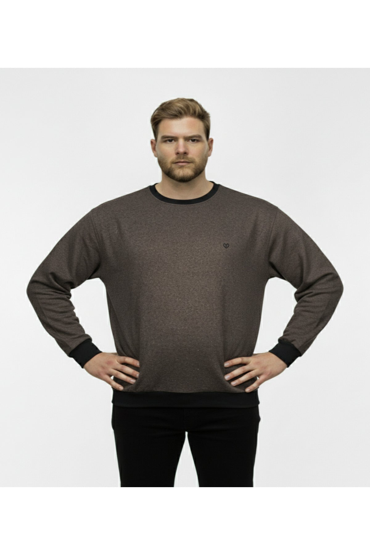 Büyük Beden Bisiklet Yaka Uzun Kollu Sweatshirt