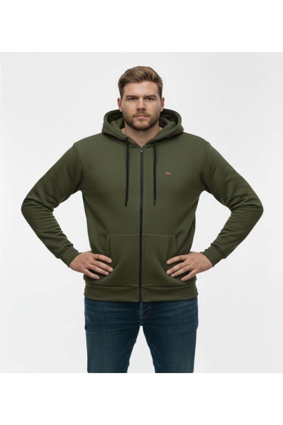 Büyük Beden Kapşonlu Fermuarlı Kışlık Sweatshirt
