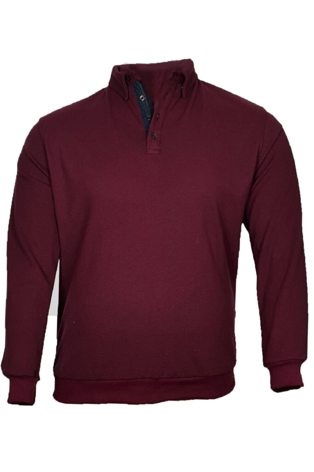 Büyük Beden Kışlık Polo Yaka Sweatshirt Bordo