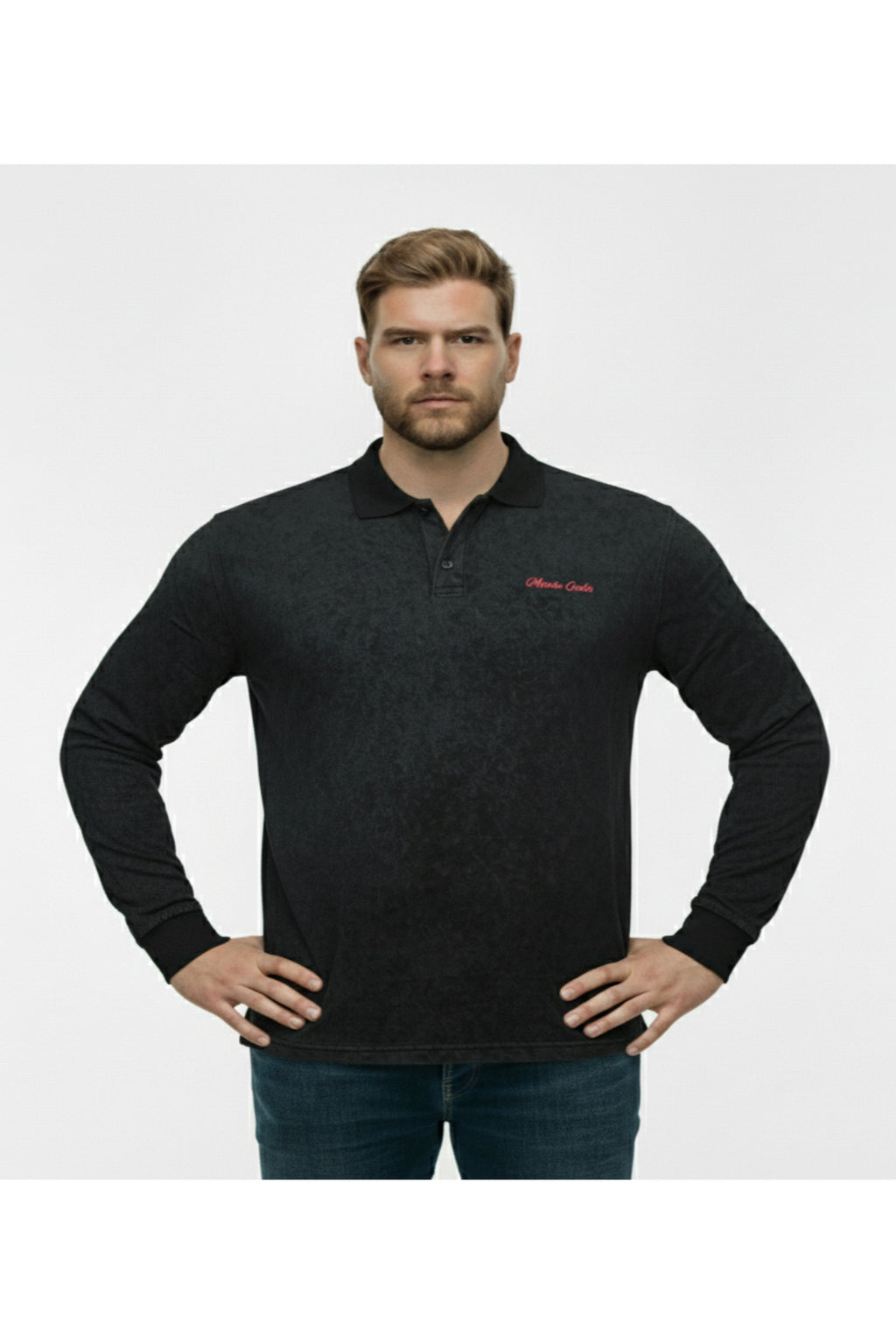 Büyük Beden Polo Yaka Uzun Kollu Kum Yıkamalı Sweatshirt
