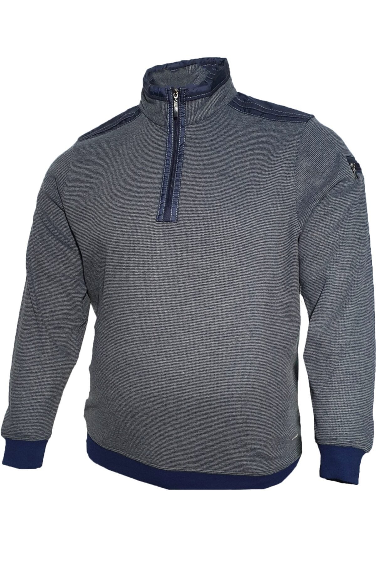 Erkek Büyük Beden Yakası Fermuarlı Kışlık Sweatshirt