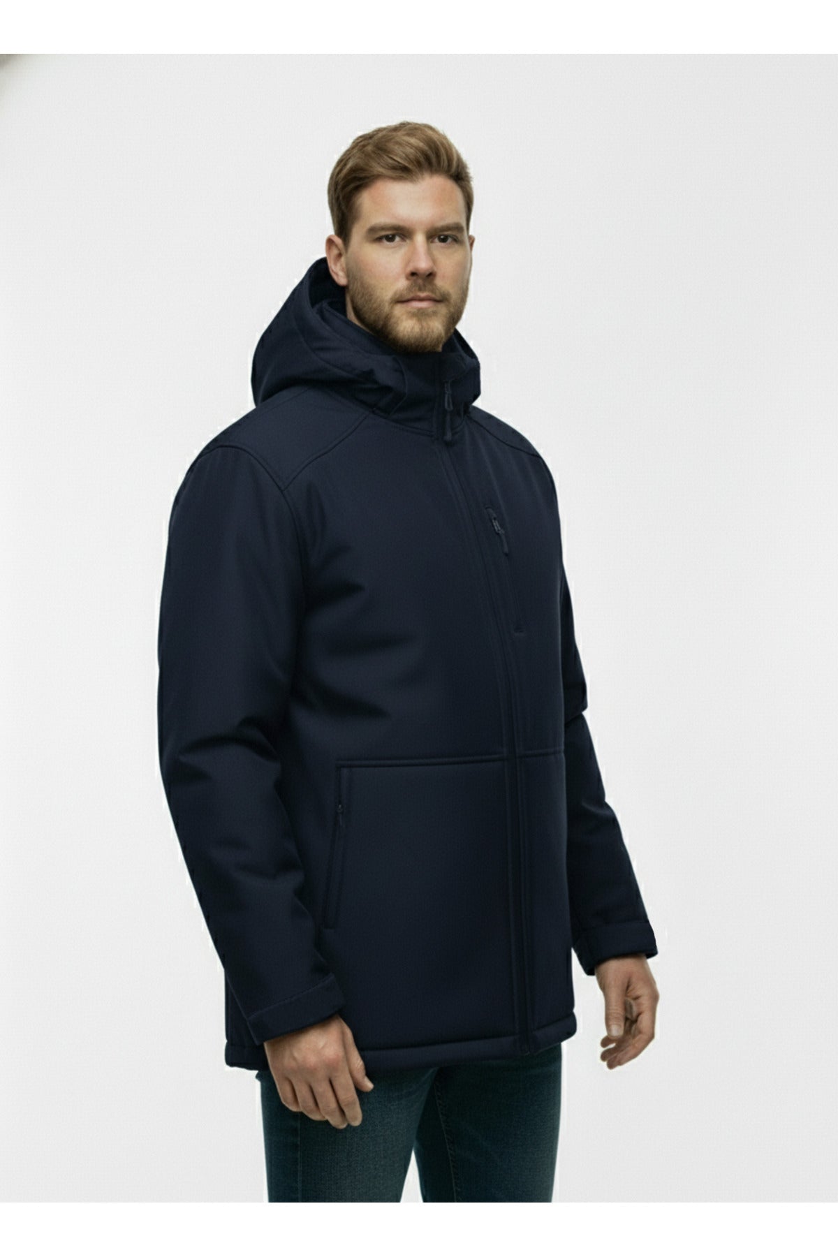 Büyük Beden Softshell Su Geçirmez Kapuşonlu Erkek Kaban 3XL-8L