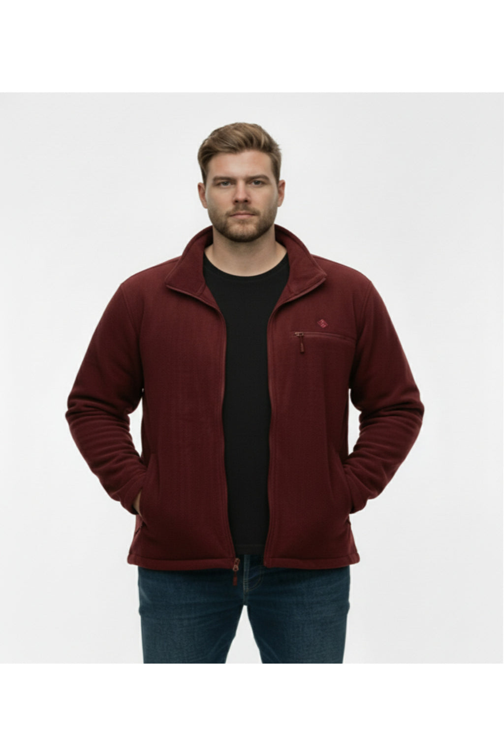 Büyük Beden Fermuarlı Polar Sweatshirt Bordo