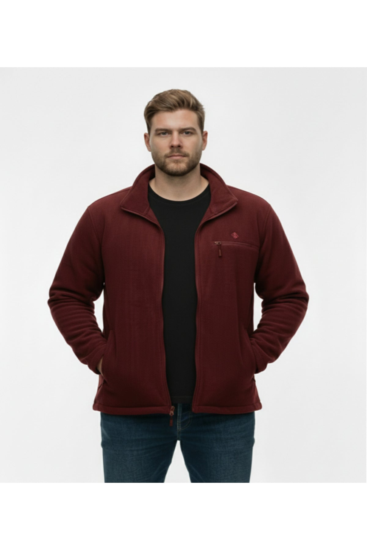 Büyük Beden Fermuarlı Polar Sweatshirt Bordo