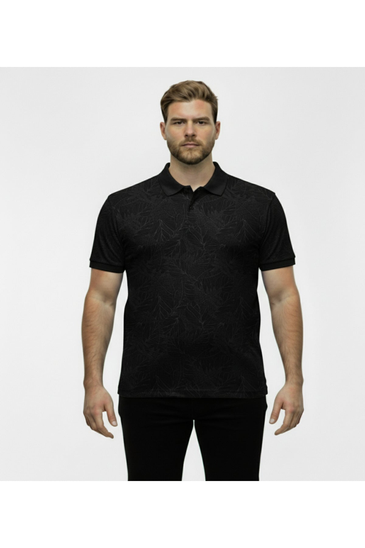 Büyük Beden Desenli Polo Yaka T-shirt