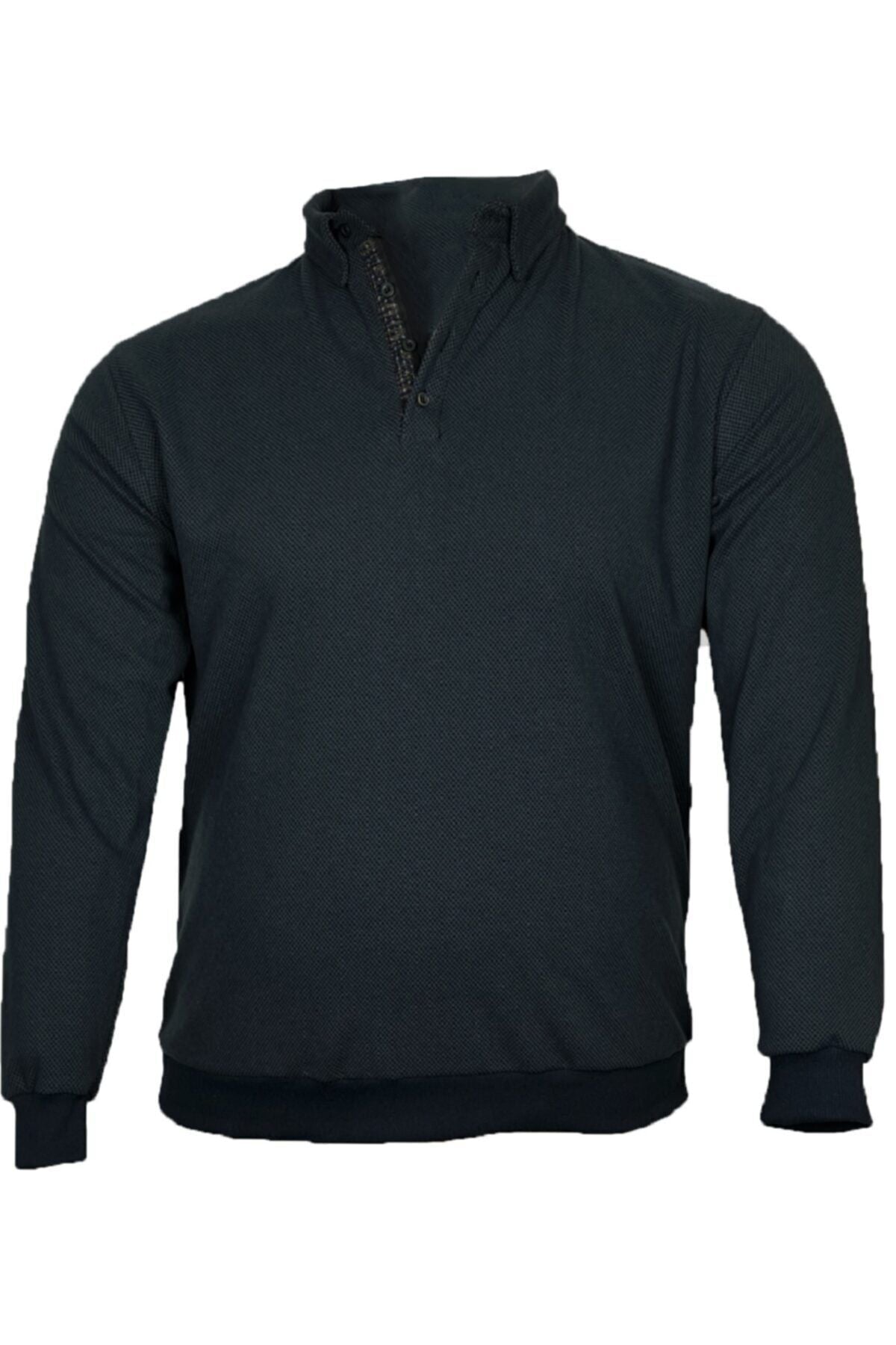 Büyük Beden Kışlık Polo Yaka Sweatshirt Antrasit