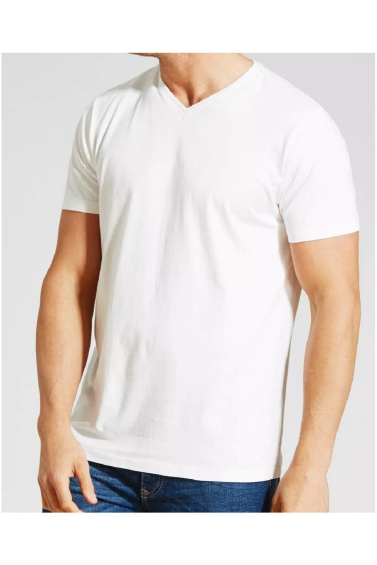Büyük Beden V Yaka Penye T-shirt