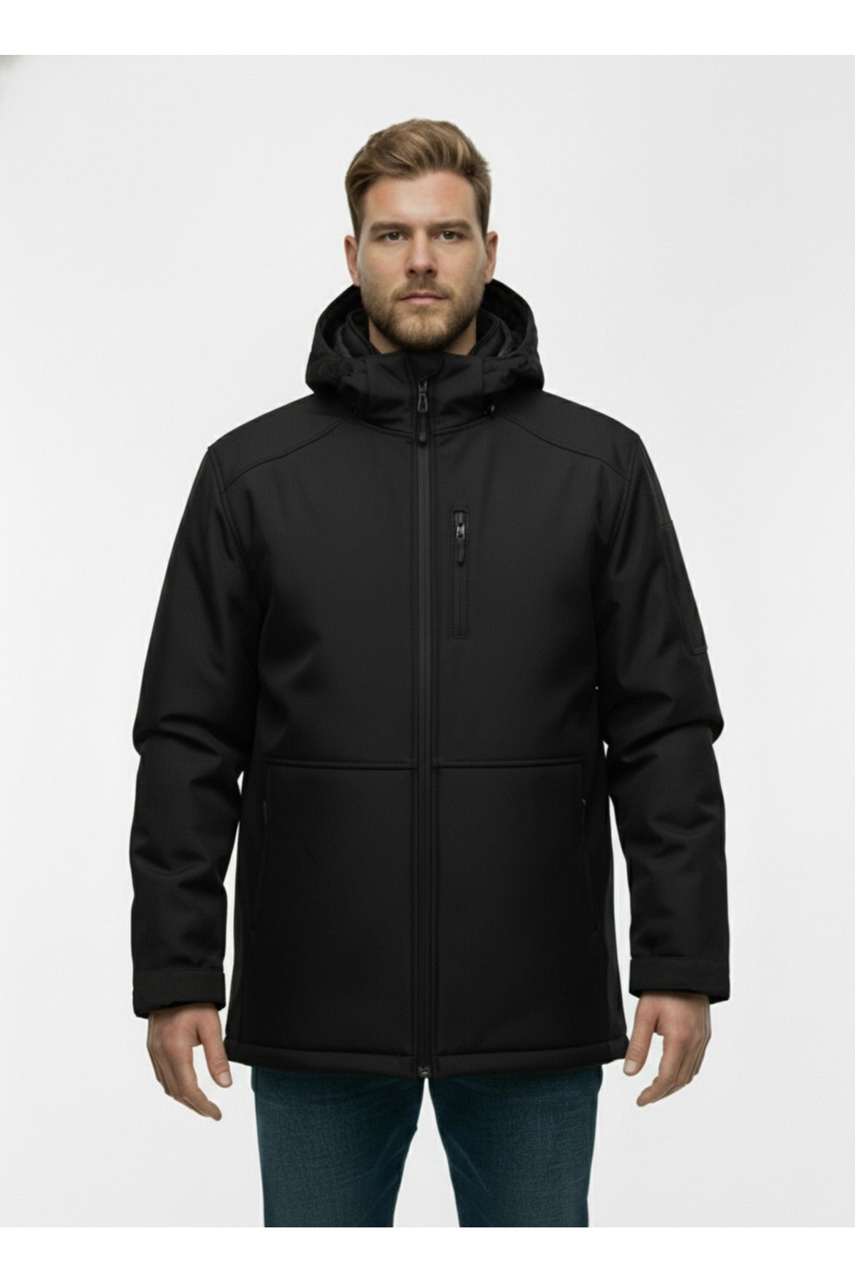 Büyük Beden Softshell Su Geçirmez Kapuşonlu Erkek Kaban 3XL-8L
