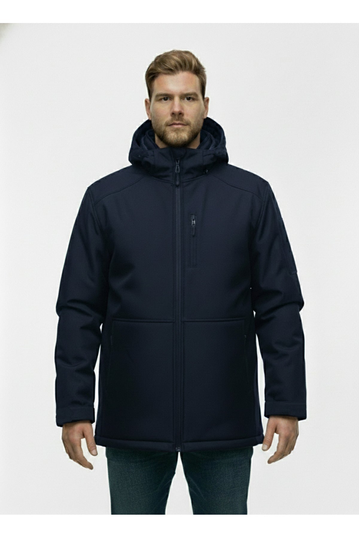 Büyük Beden Softshell Su Geçirmez Kapuşonlu Erkek Kaban 3XL-8L