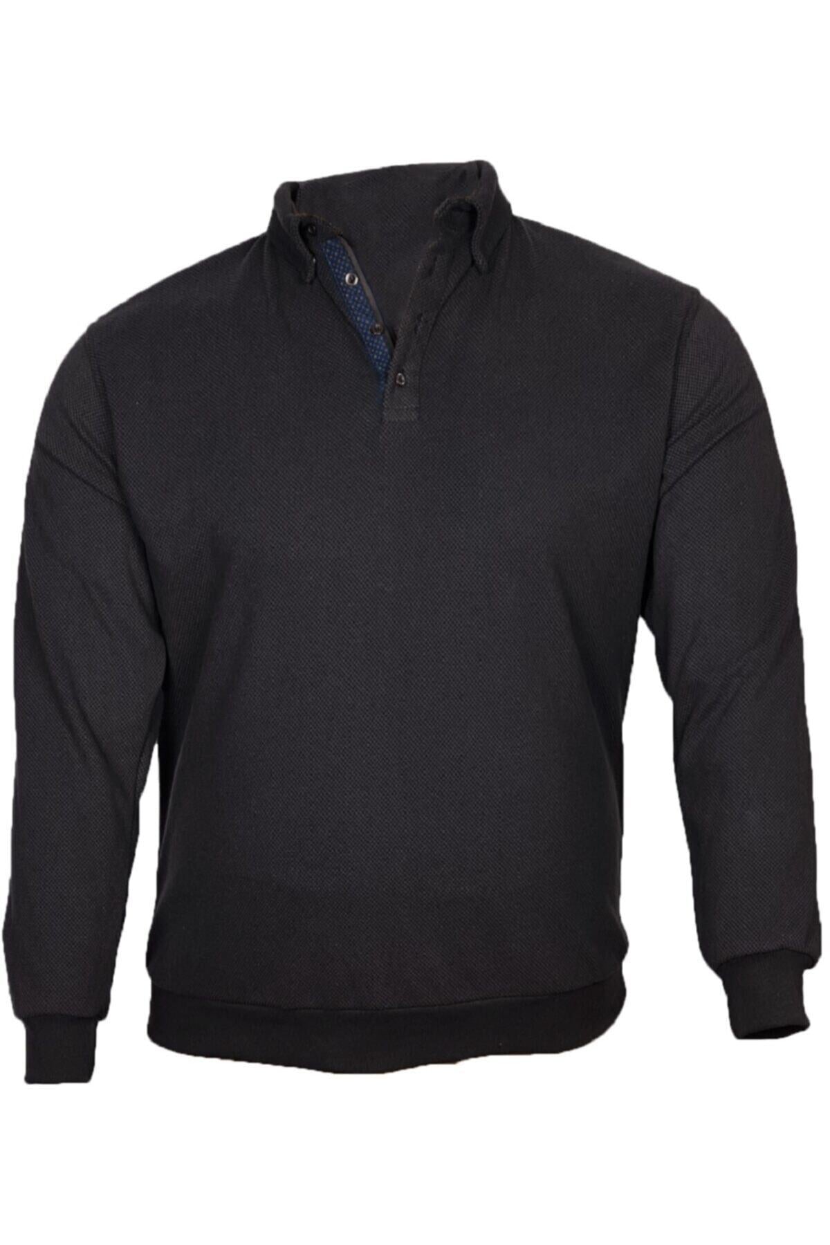 Büyük Beden Kışlık Polo Yaka Sweatshirt Kahverengi