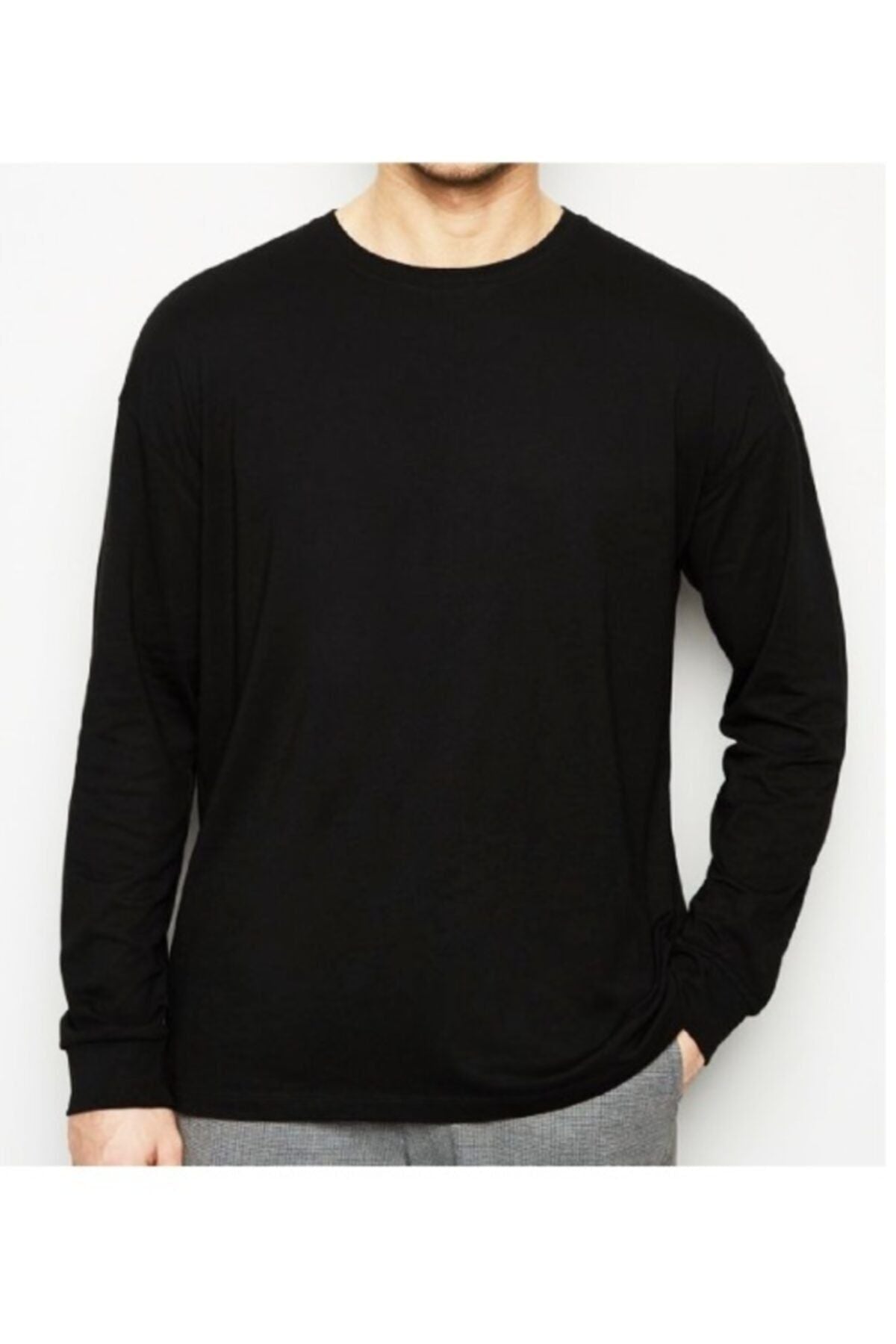 Erkek Mavi Büyük Beden Bisiklet Yaka Likralı Sweatshirt