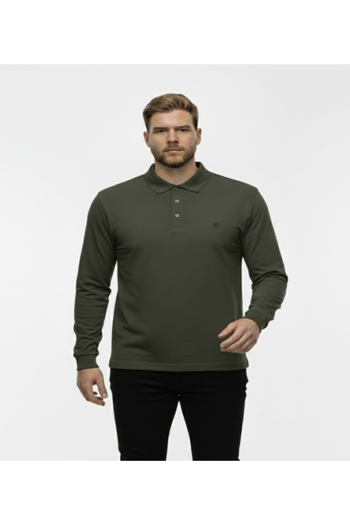 Büyük Beden Polo Yaka Yıkamalı Likralı Sweatshirt