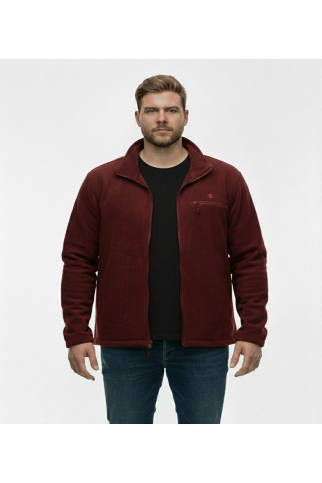 Büyük Beden Fermuarlı Polar Sweatshirt Bordo
