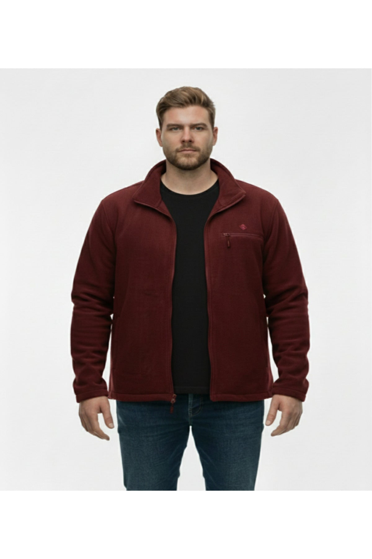 Büyük Beden Fermuarlı Polar Sweatshirt Bordo