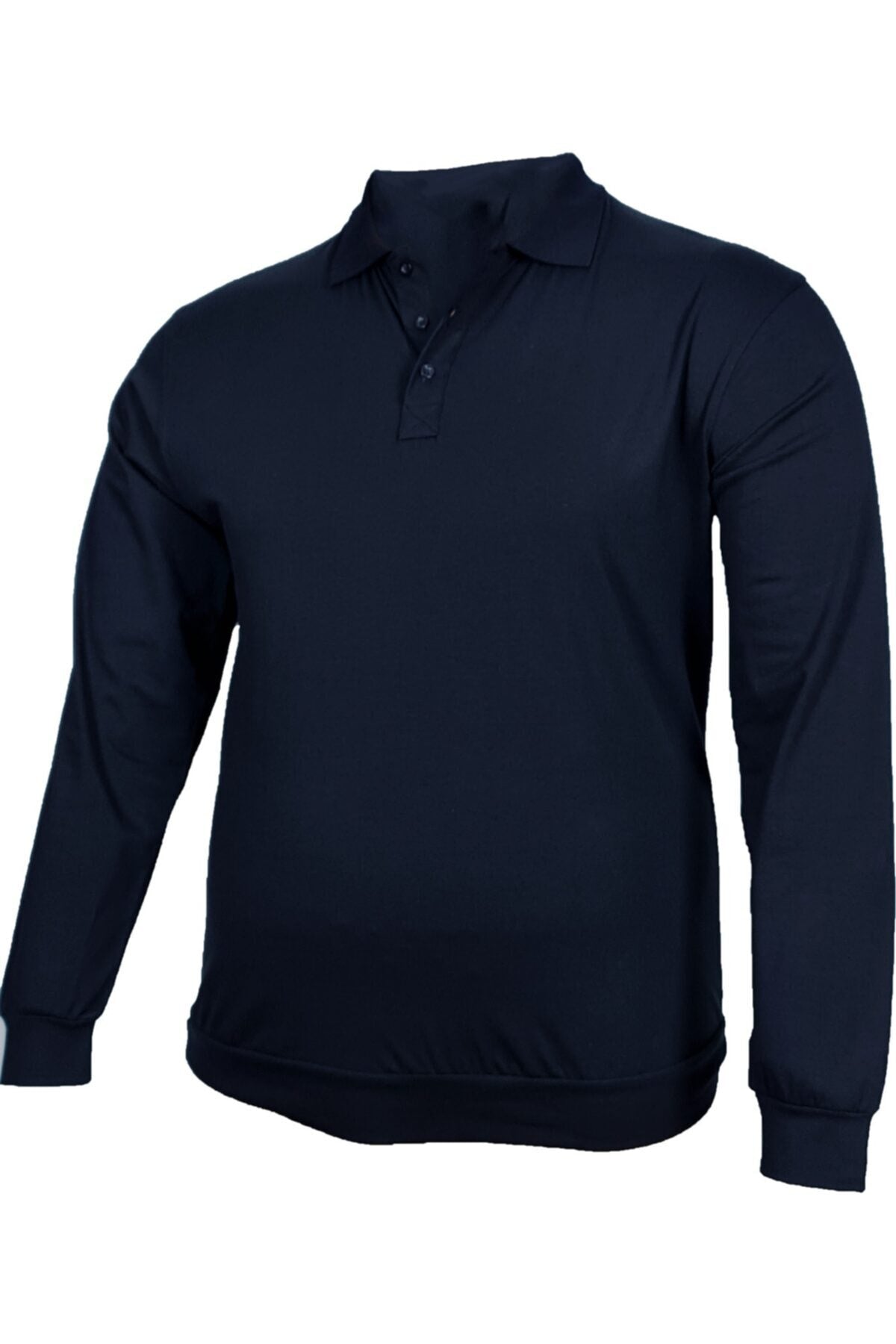 Büyük Beden Likralı Polo Yaka Sweatshirt Lacivert