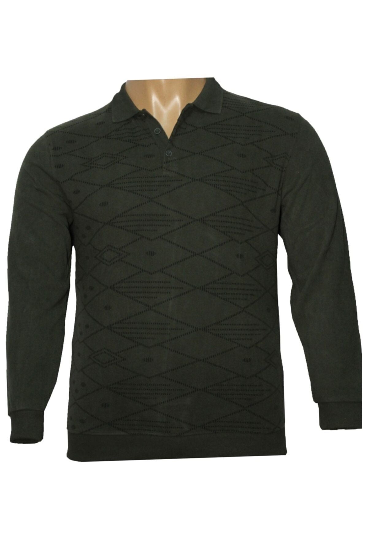 Erkek Yeşil  Büyük Beden Desenli Kalın Sweatshirt