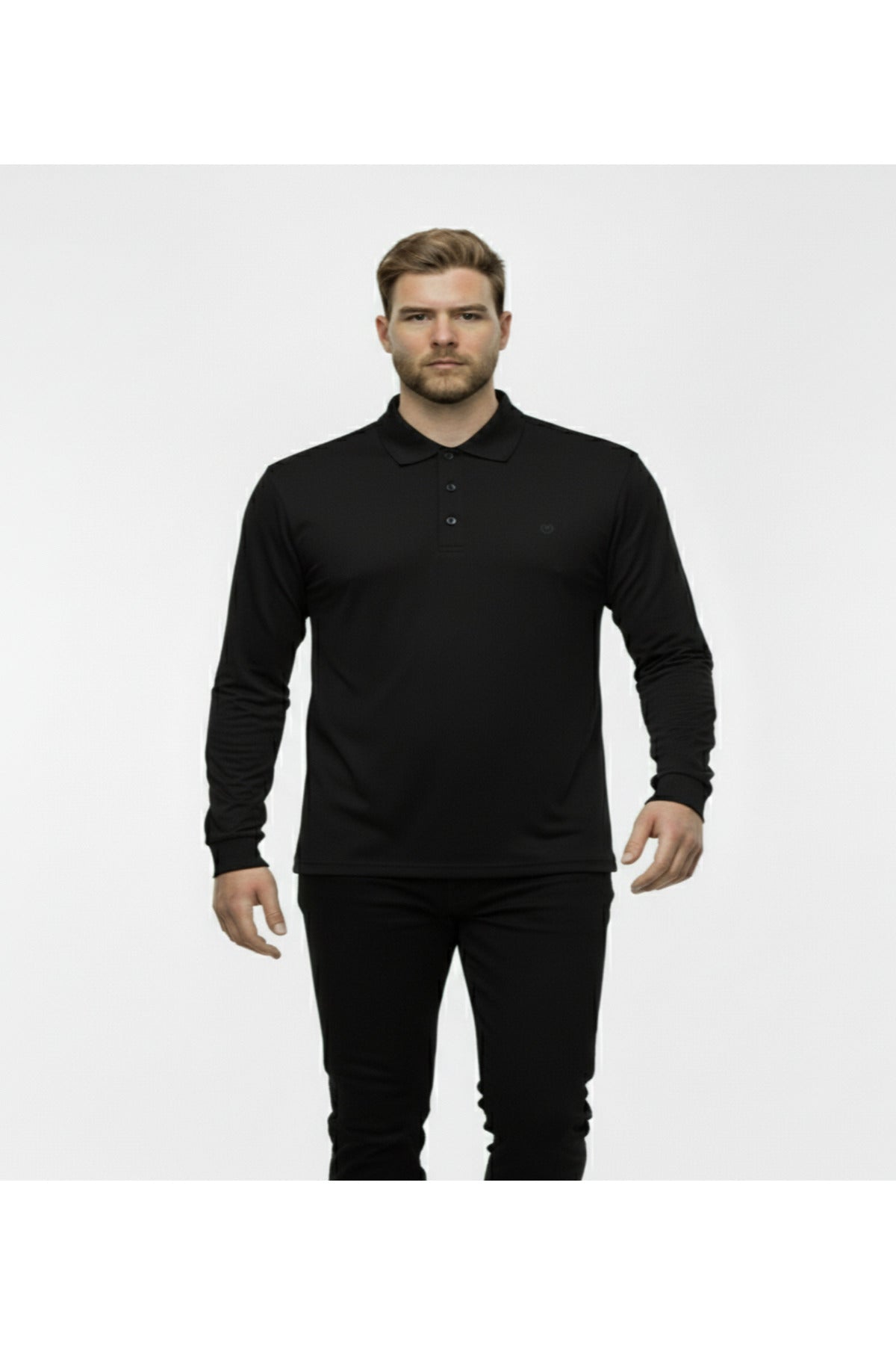 Büyük Beden Polo Yaka Yıkamalı Likralı Sweatshirt