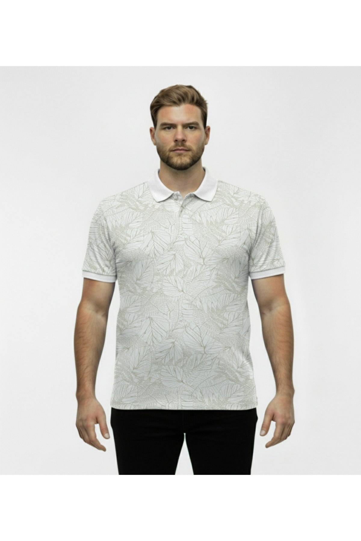 Büyük Beden Desenli Polo Yaka T-shirt