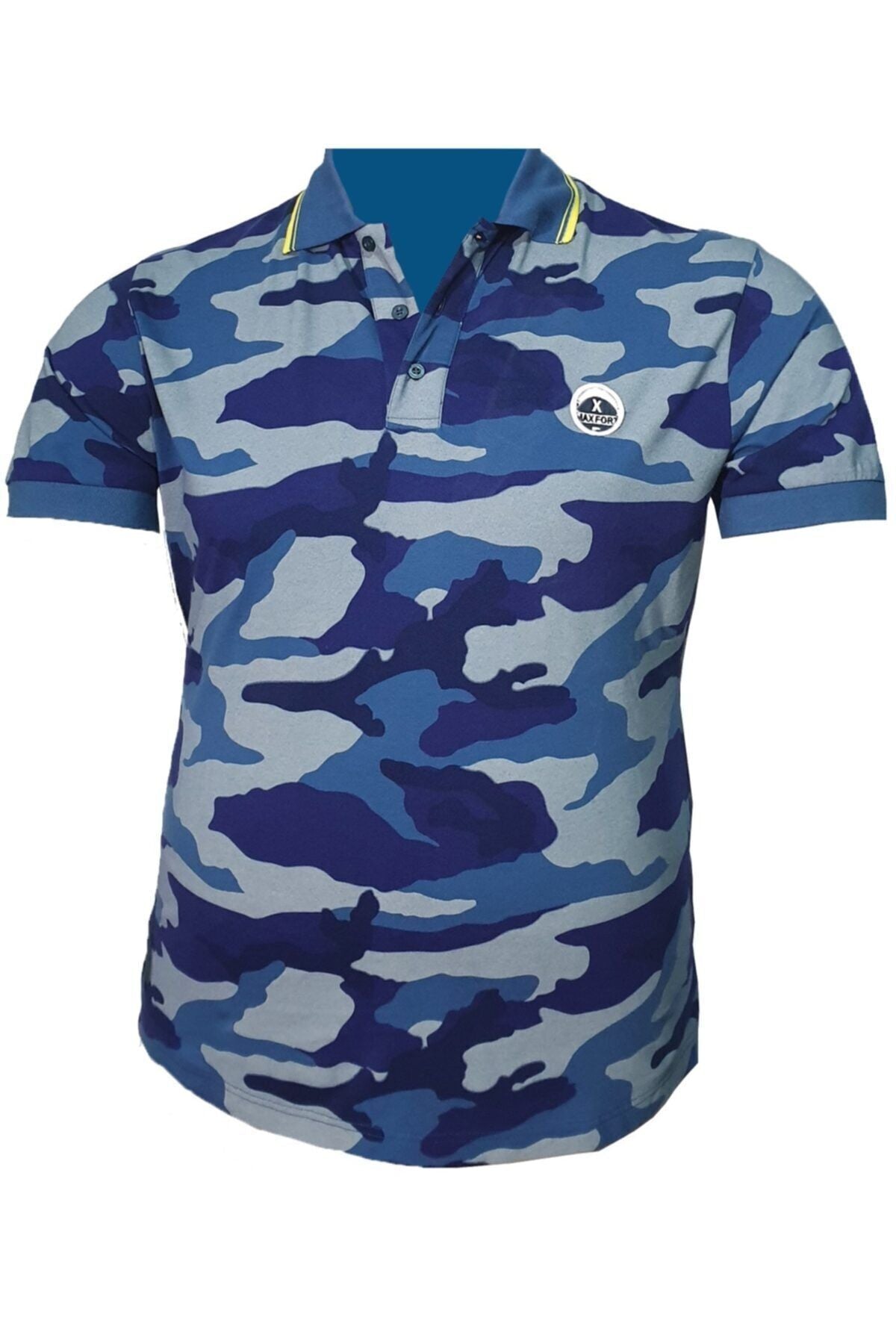 Büyük Beden Kamuflaj Desenli Polo T-shirt