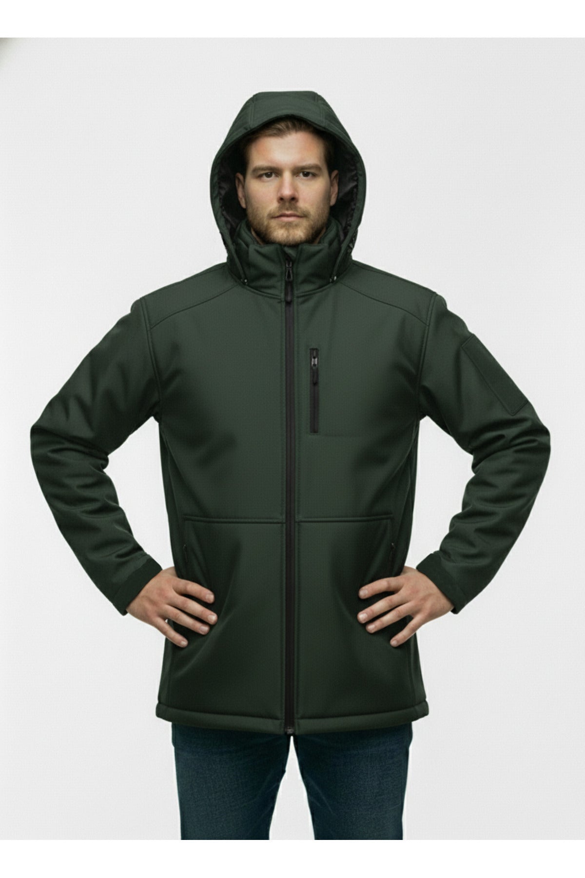 Büyük Beden Softshell Su Geçirmez Kapuşonlu Erkek Kaban 3XL-8L