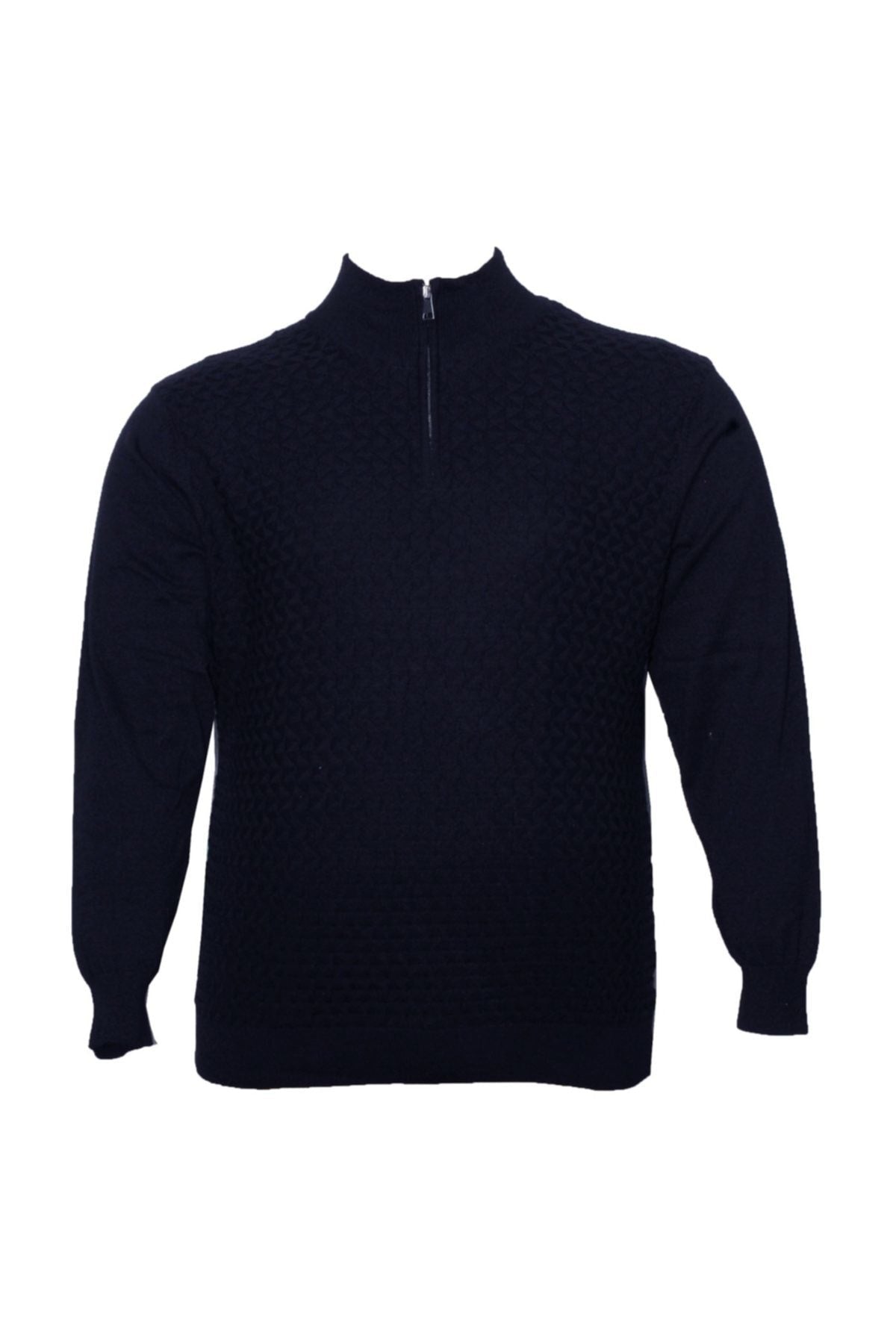 Büyük Beden Yakası Fermuarlı Triko Sweatshirt
