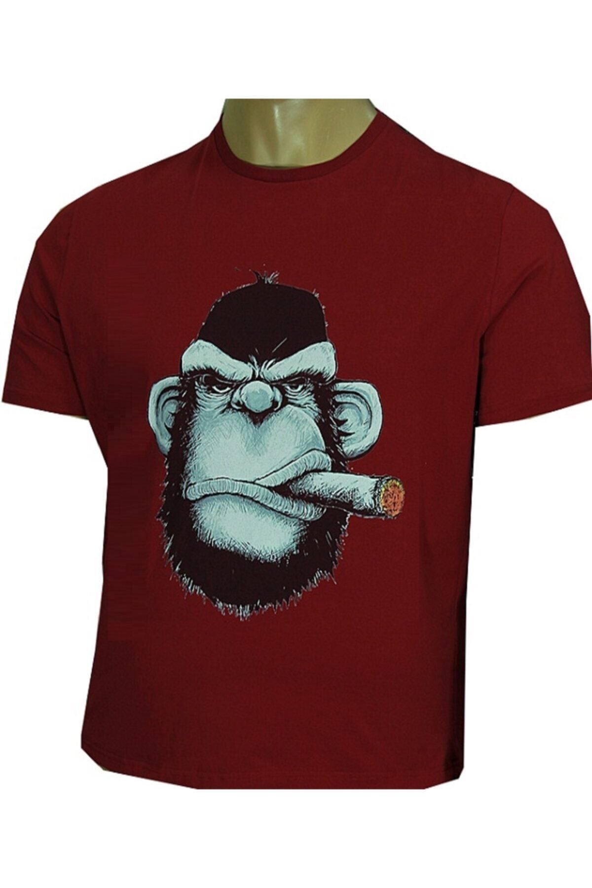 Erkek Bordo Büyük Beden Baskılı T-shirt