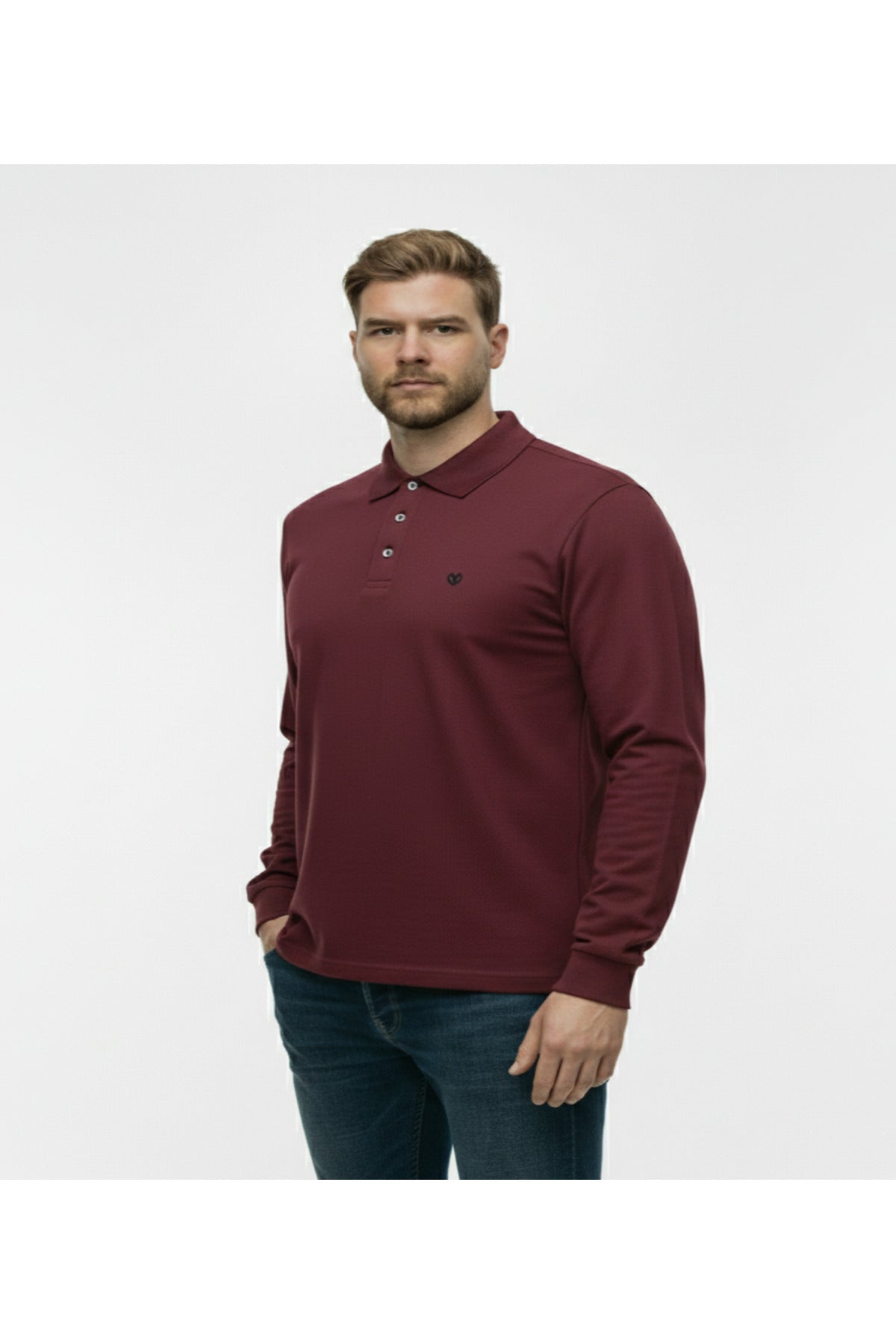 Büyük Beden Polo Yaka Yıkamalı Likralı Sweatshirt