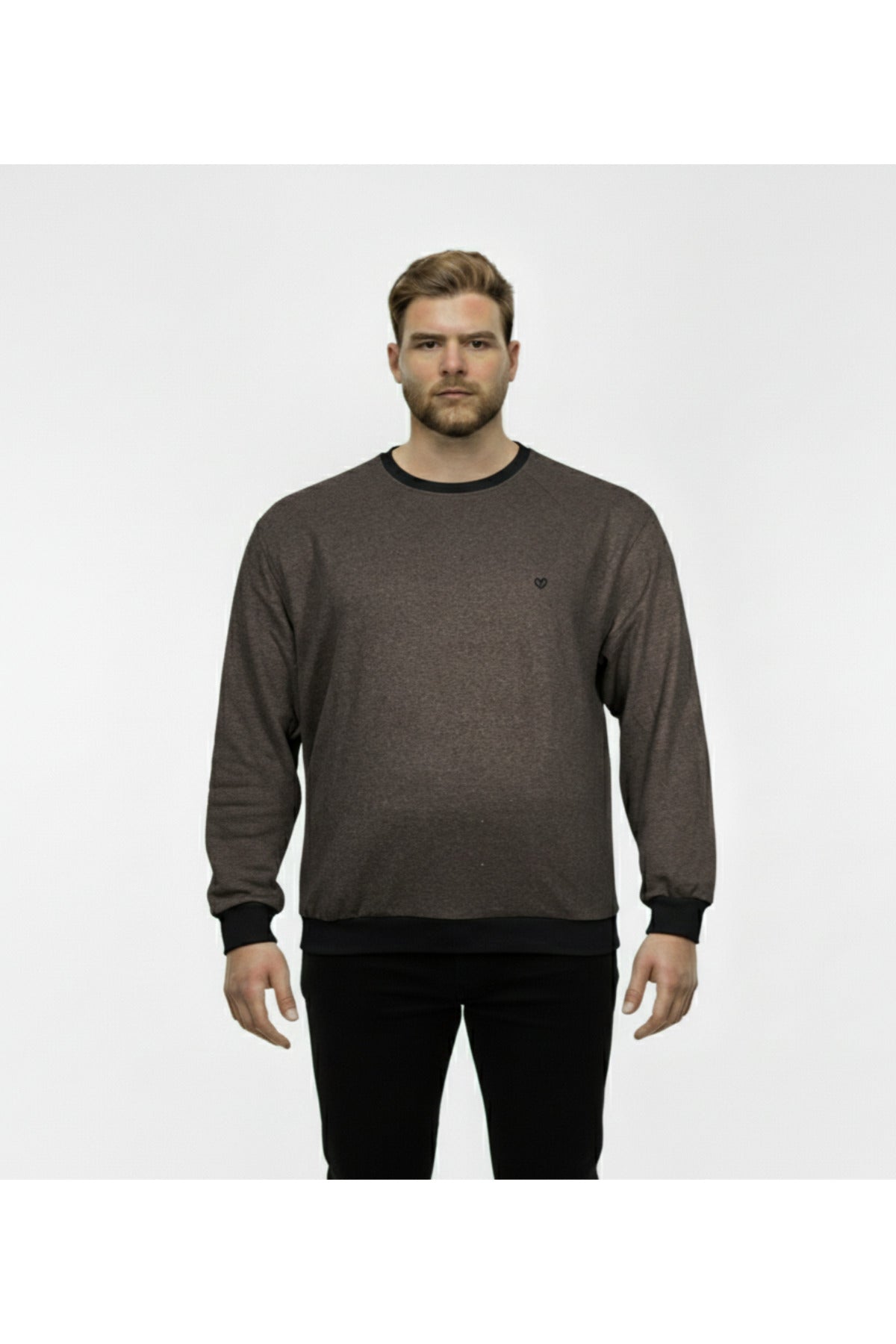 Büyük Beden Bisiklet Yaka Uzun Kollu Sweatshirt