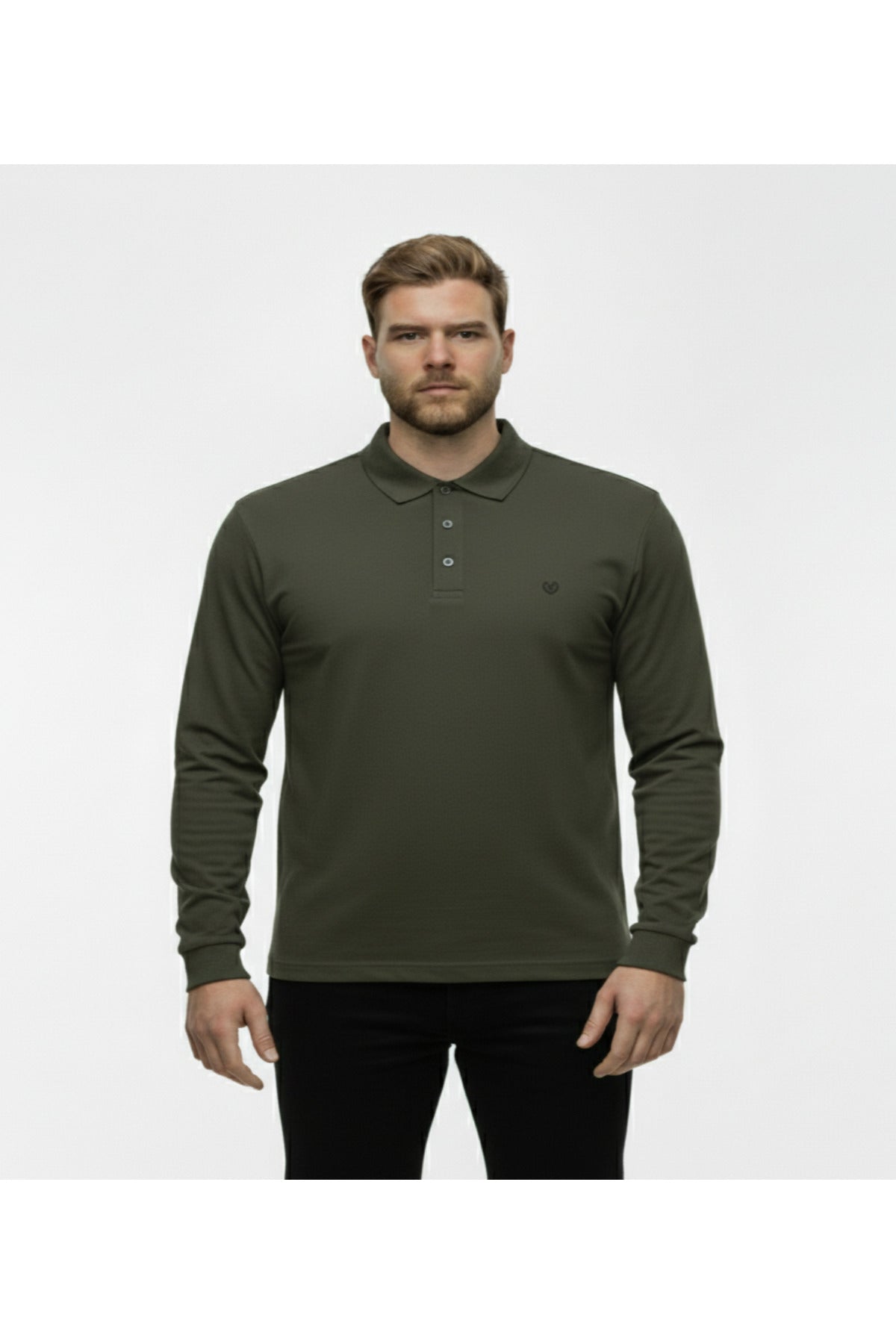 Büyük Beden Polo Yaka Yıkamalı Likralı Sweatshirt