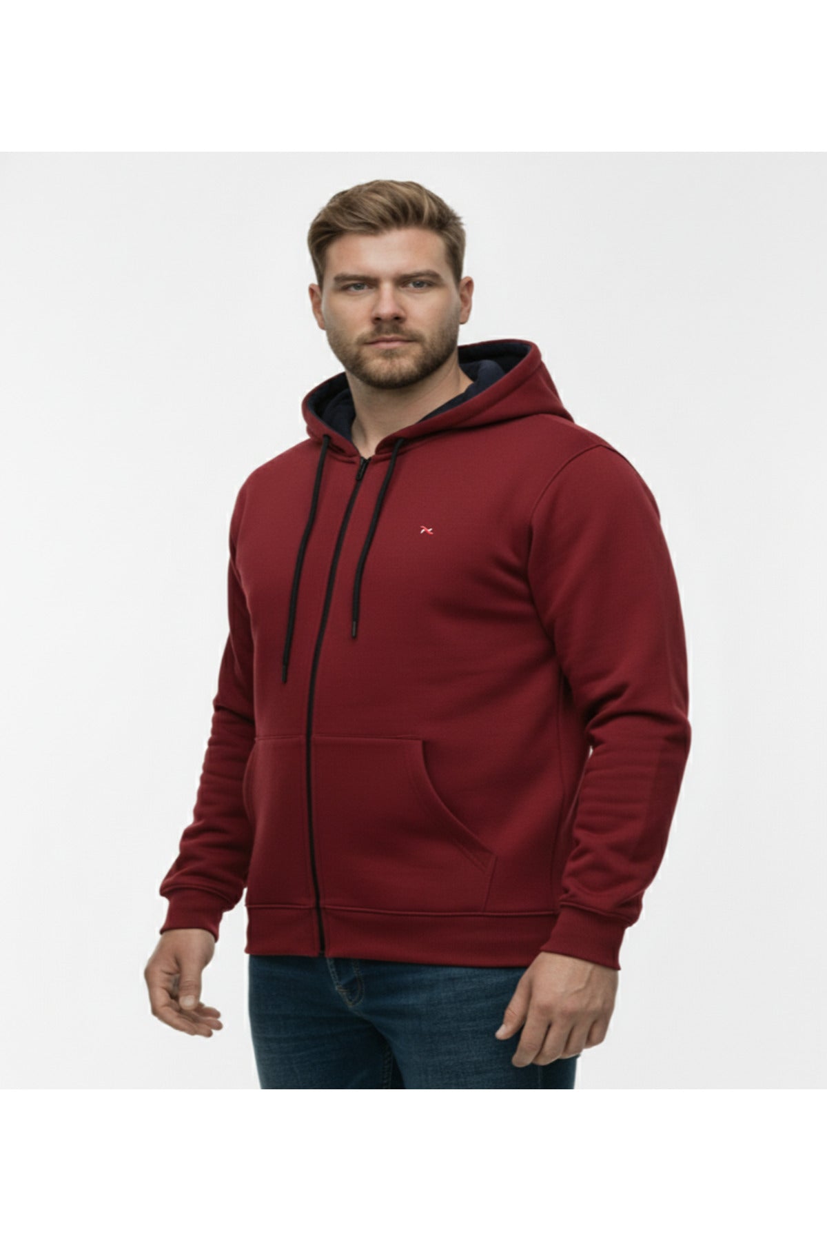 Büyük Beden Kapşonlu Fermuarlı Kışlık Sweatshirt