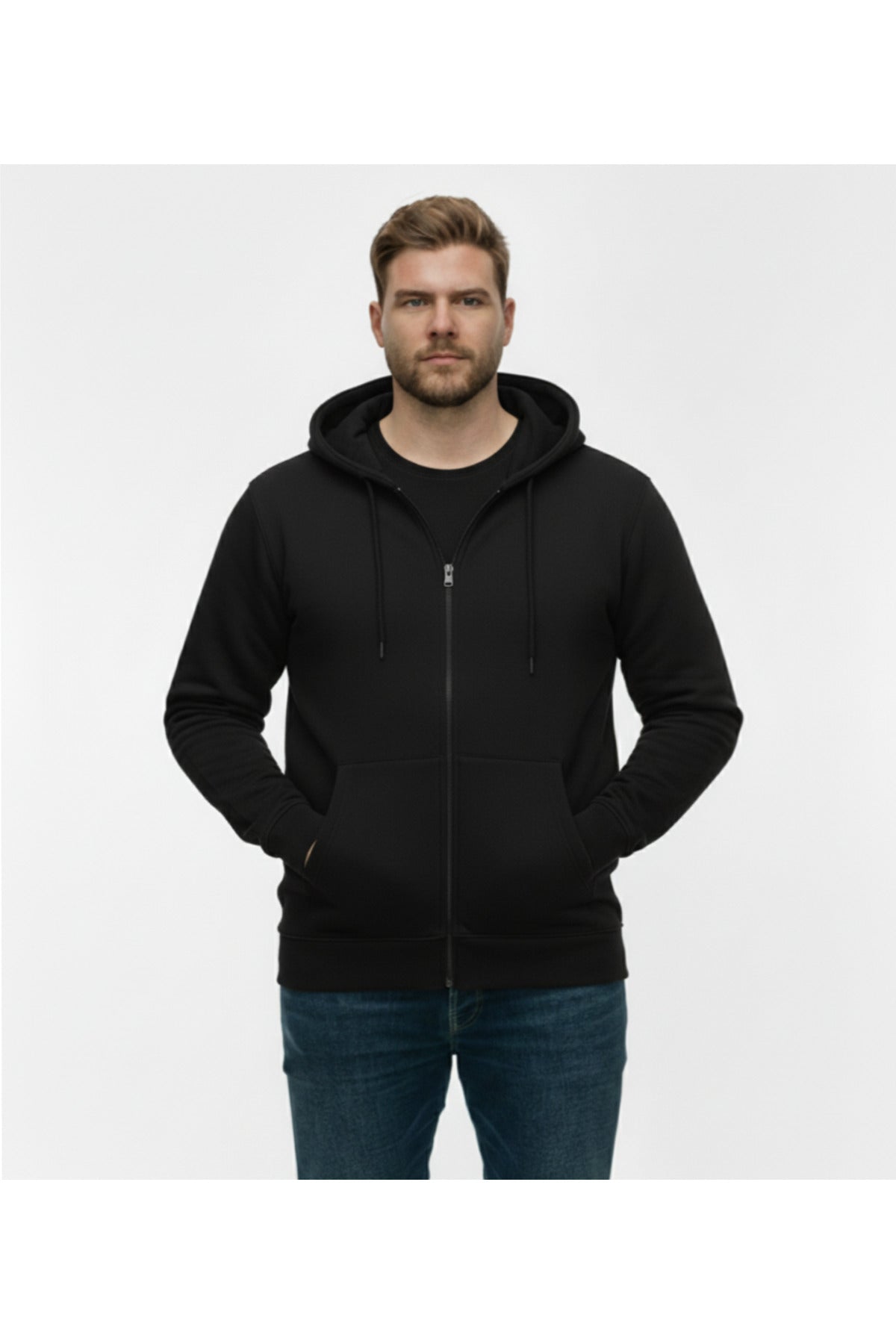 Büyük Beden Kapşonlu Fermuarlı Kışlık Sweatshirt