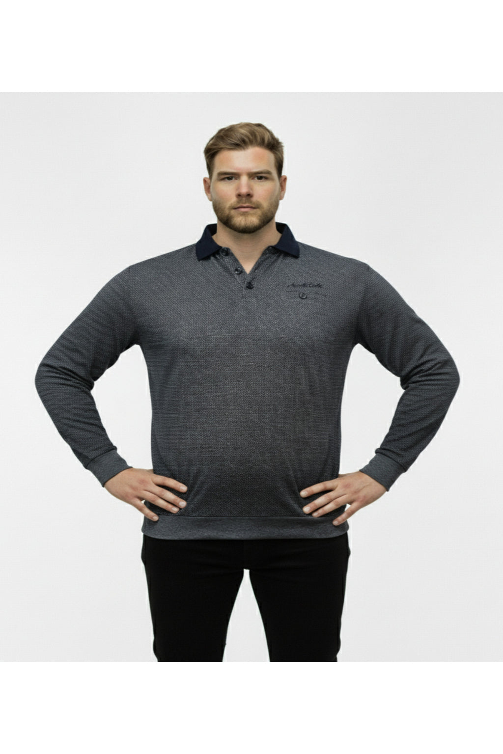 Büyük Beden Polo Yaka Uzun Kollu Sweatshirt