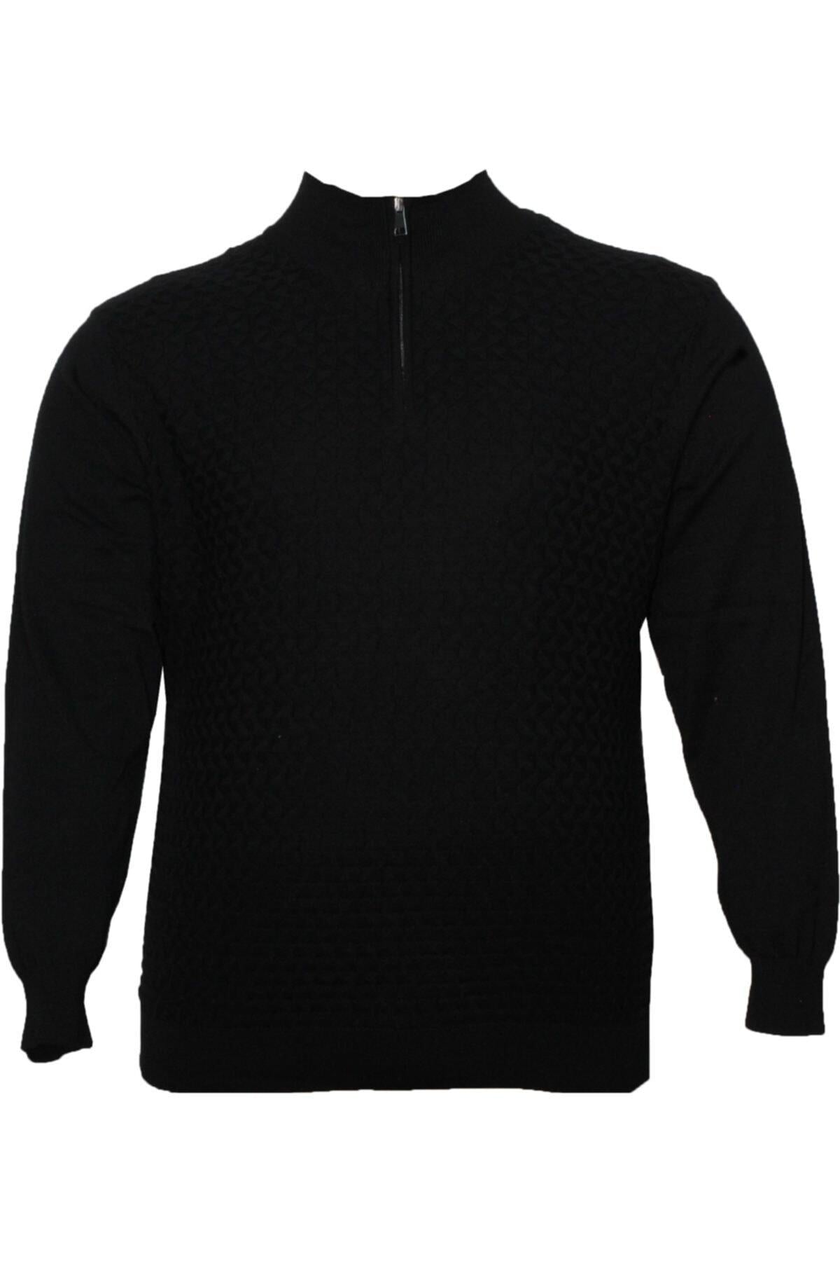 Büyük Beden Yakası Fermuarlı Triko Sweatshirt