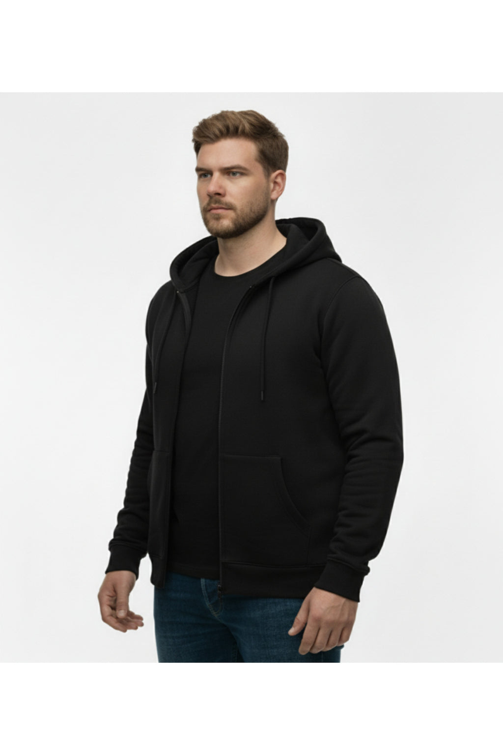 Büyük Beden Kapşonlu Fermuarlı Kışlık Sweatshirt