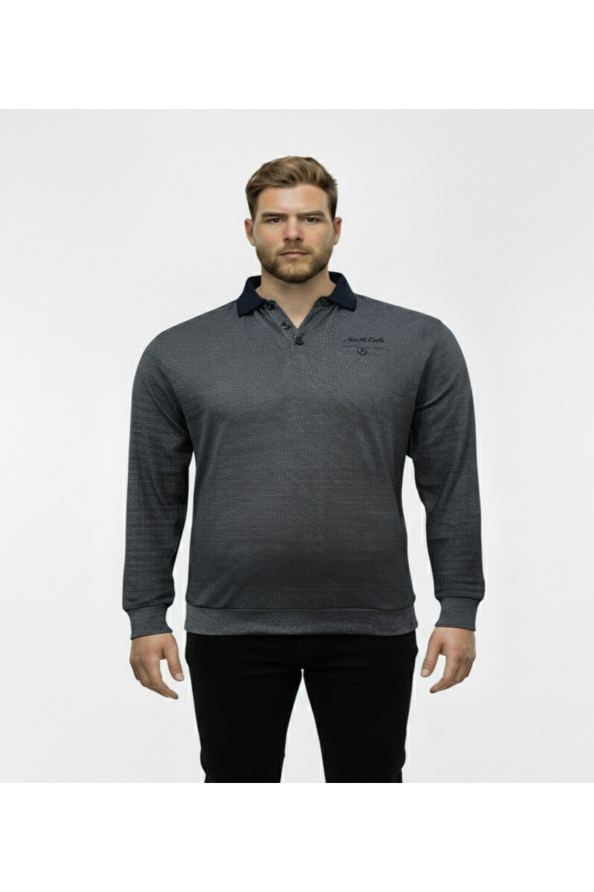 Büyük Beden Polo Yaka Uzun Kollu Sweatshirt