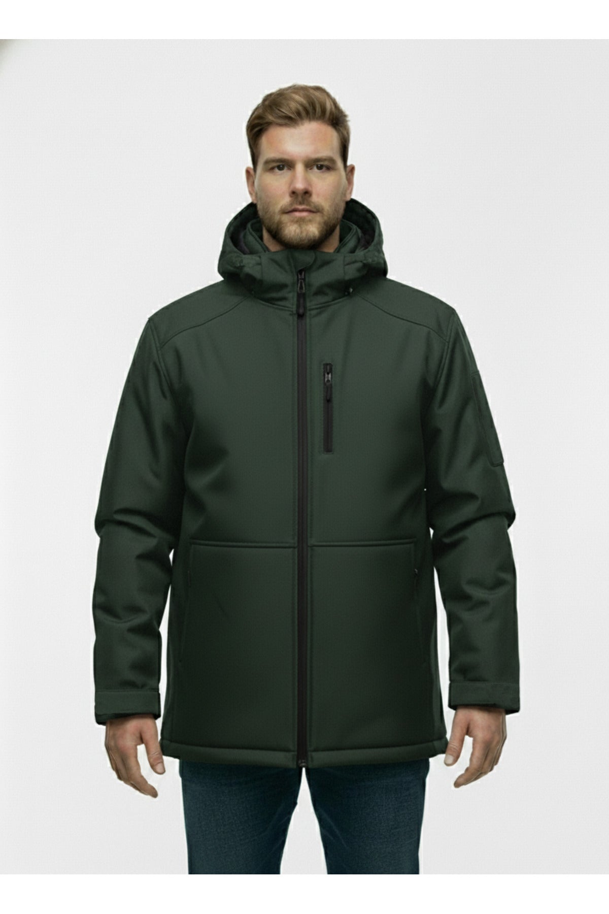 Büyük Beden Softshell Su Geçirmez Kapuşonlu Erkek Kaban 3XL-8L