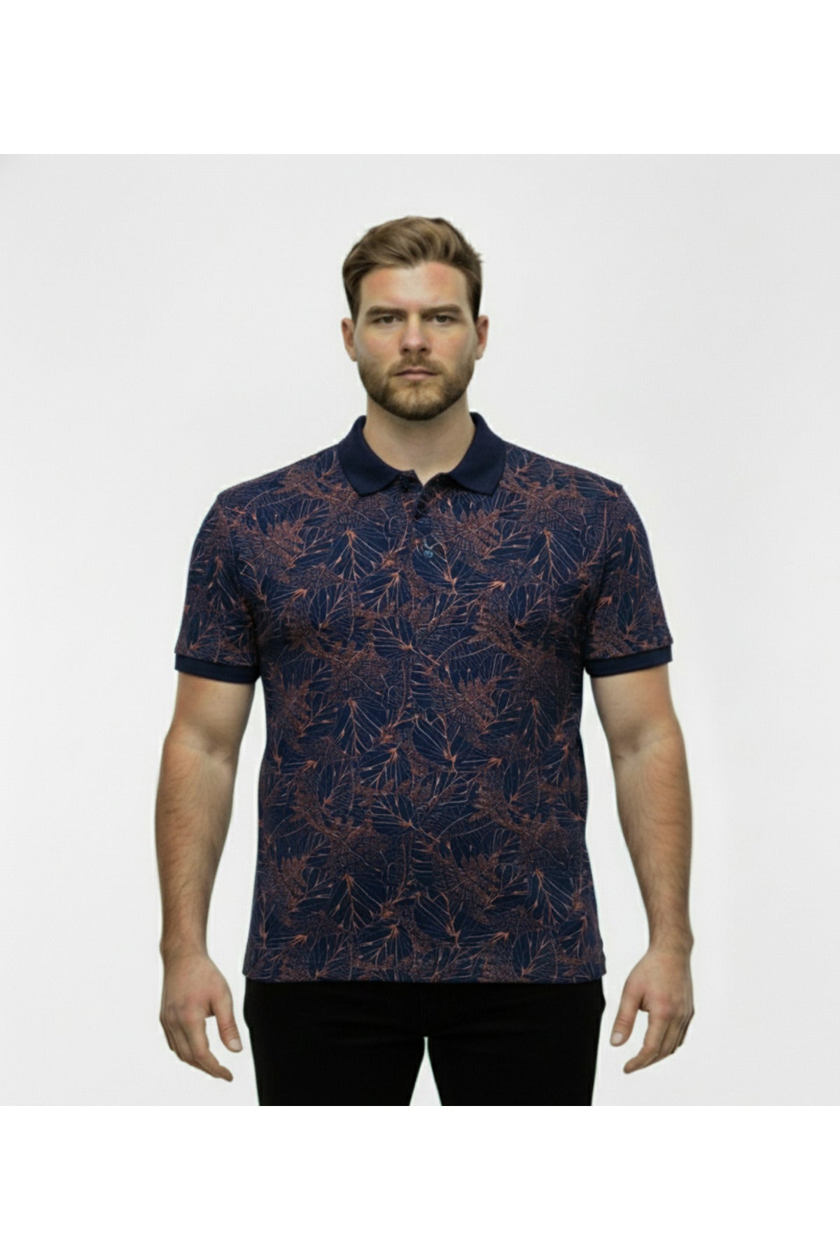 Büyük Beden Desenli Polo Yaka T-shirt