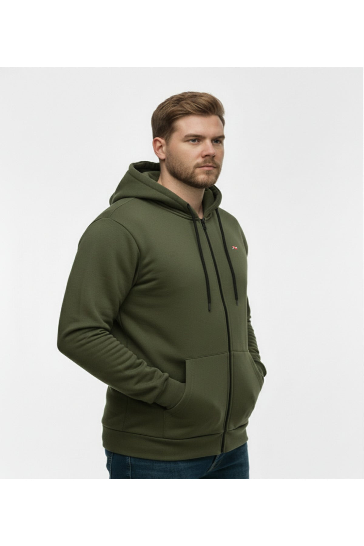 Büyük Beden Kapşonlu Fermuarlı Kışlık Sweatshirt