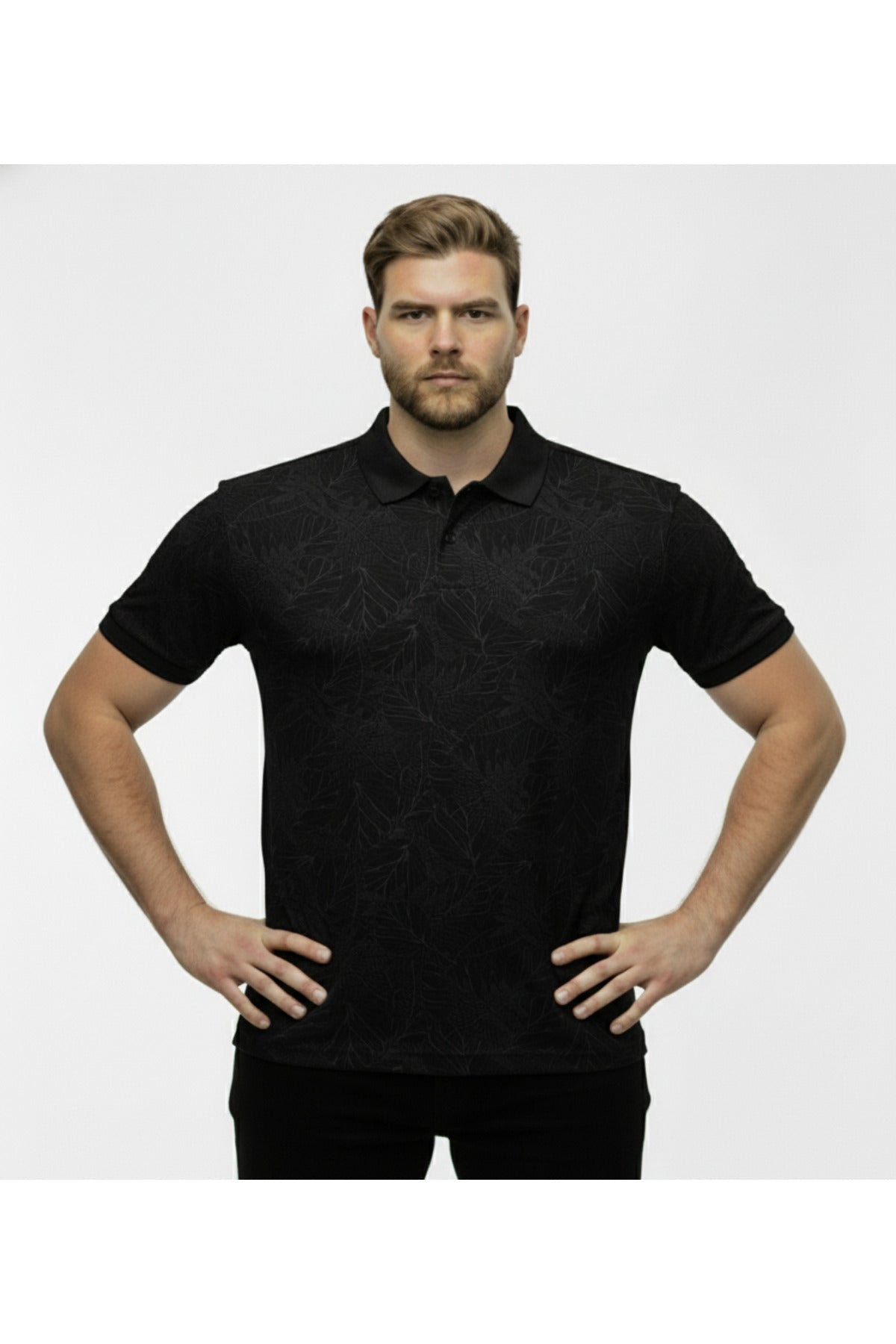Büyük Beden Desenli Polo Yaka T-shirt