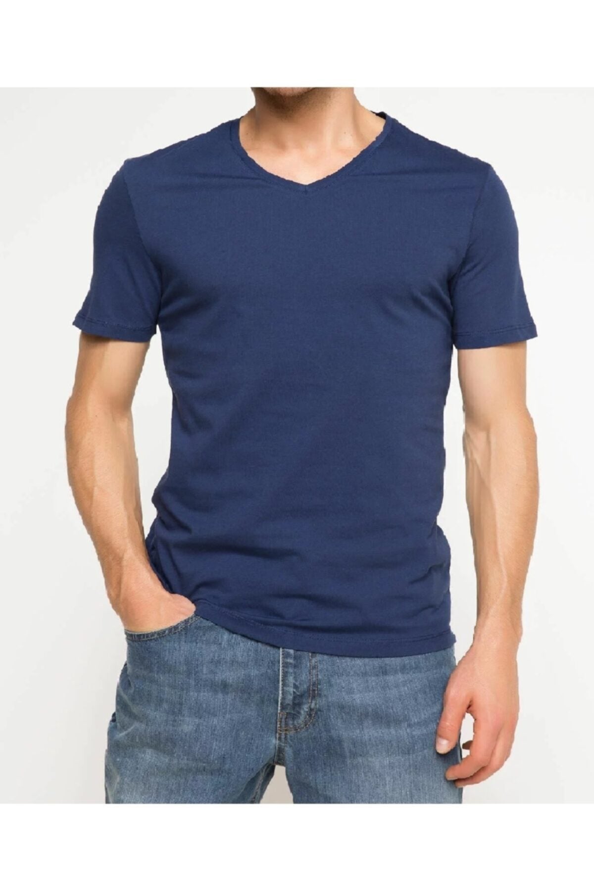 Erkek Büyük Beden V Yaka Penye T-shirt