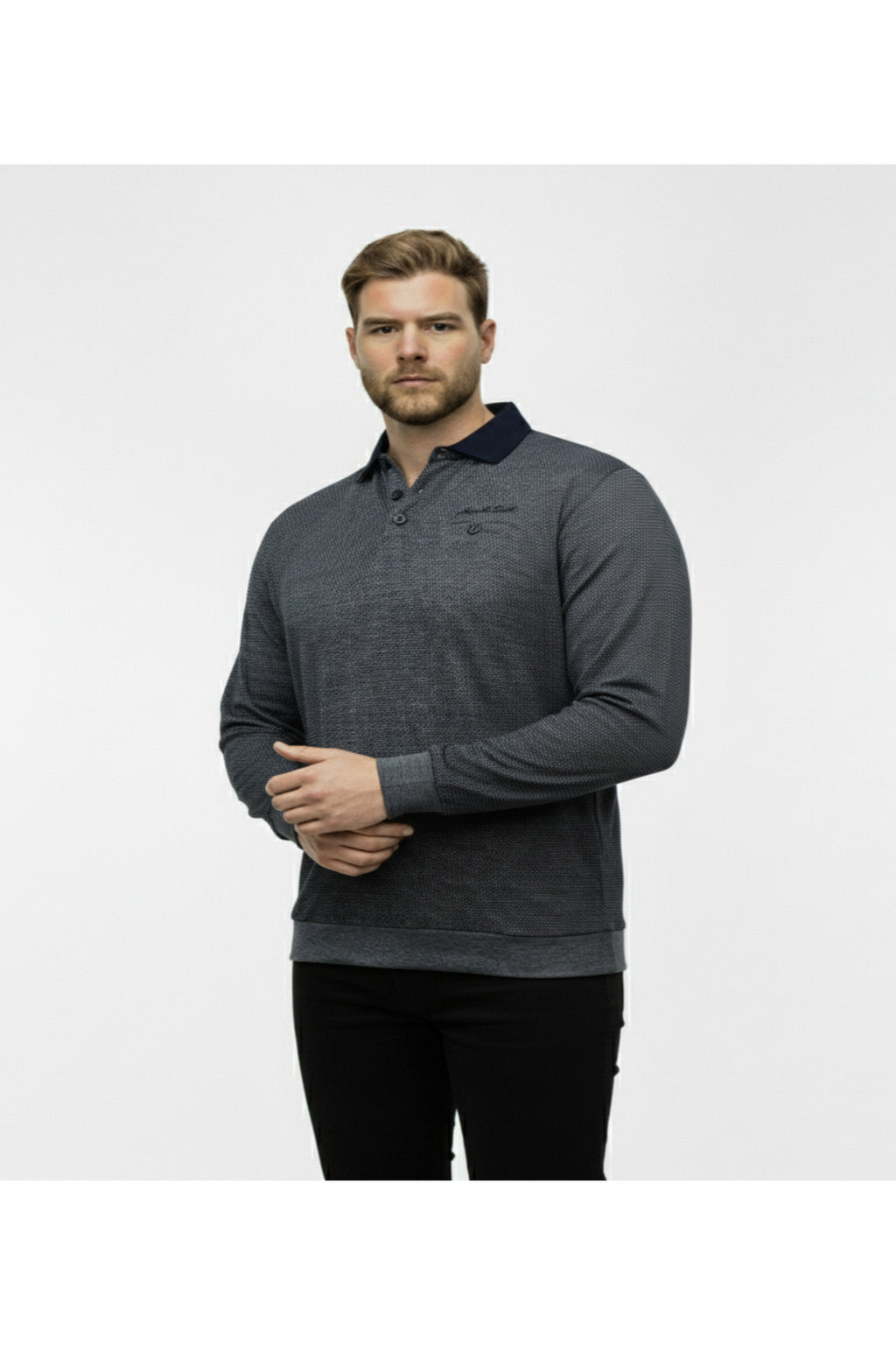 Büyük Beden Polo Yaka Uzun Kollu Sweatshirt