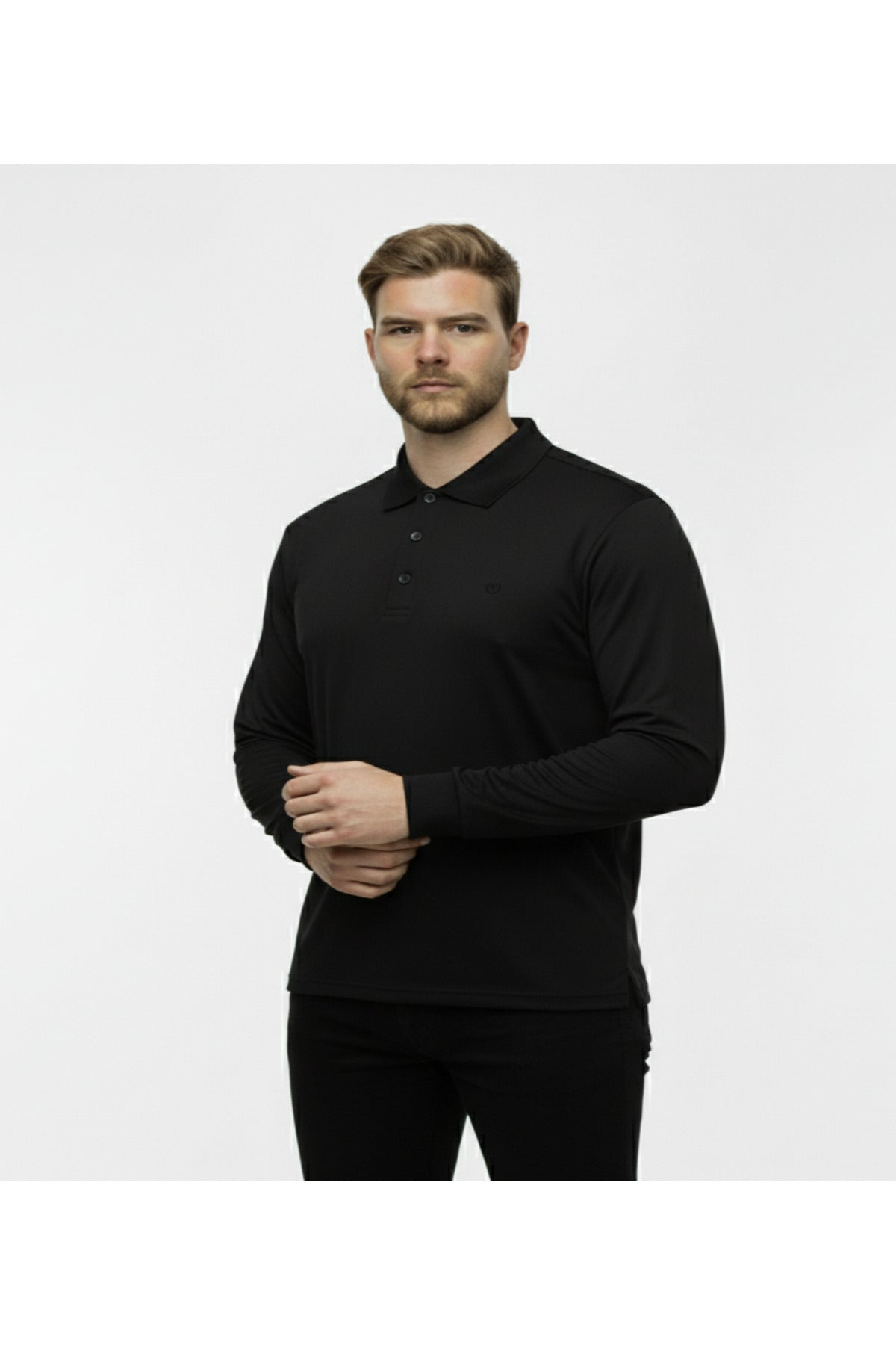 Büyük Beden Polo Yaka Yıkamalı Likralı Sweatshirt