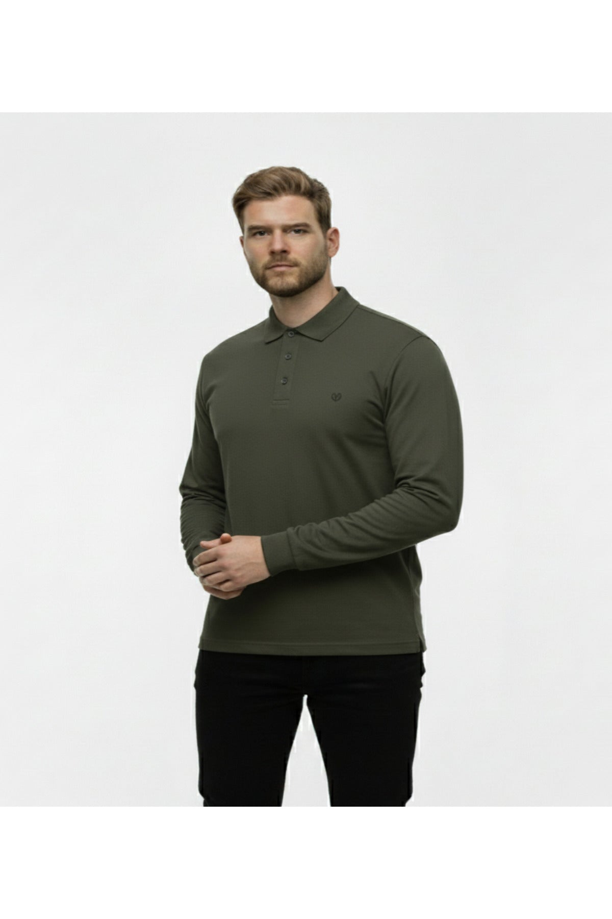 Büyük Beden Polo Yaka Yıkamalı Likralı Sweatshirt