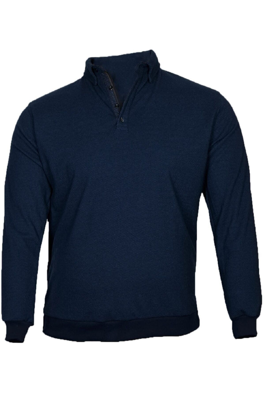 Büyük Beden Kışlık Polo Yaka Sweatshirt Lacivert