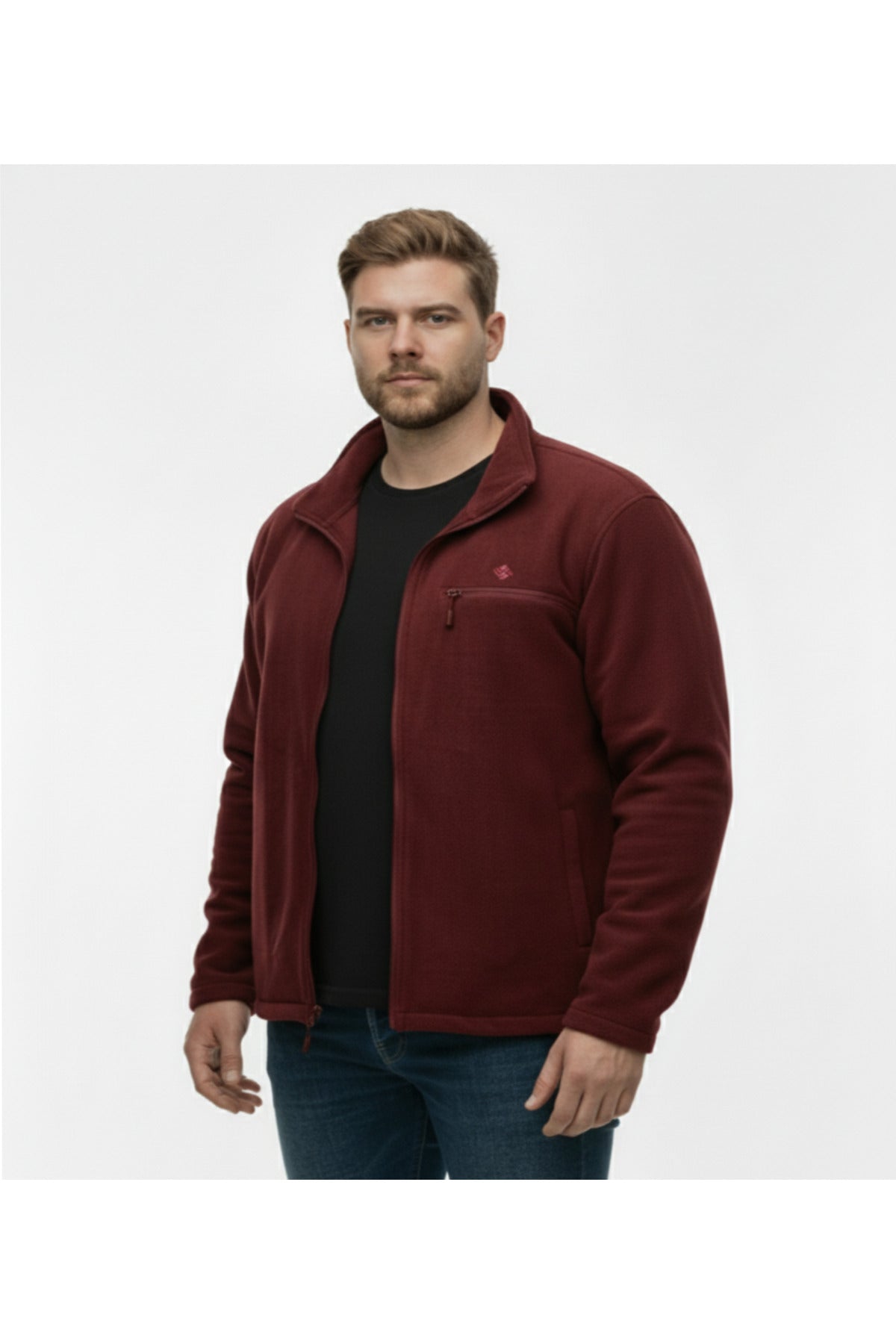 Büyük Beden Fermuarlı Polar Sweatshirt Bordo
