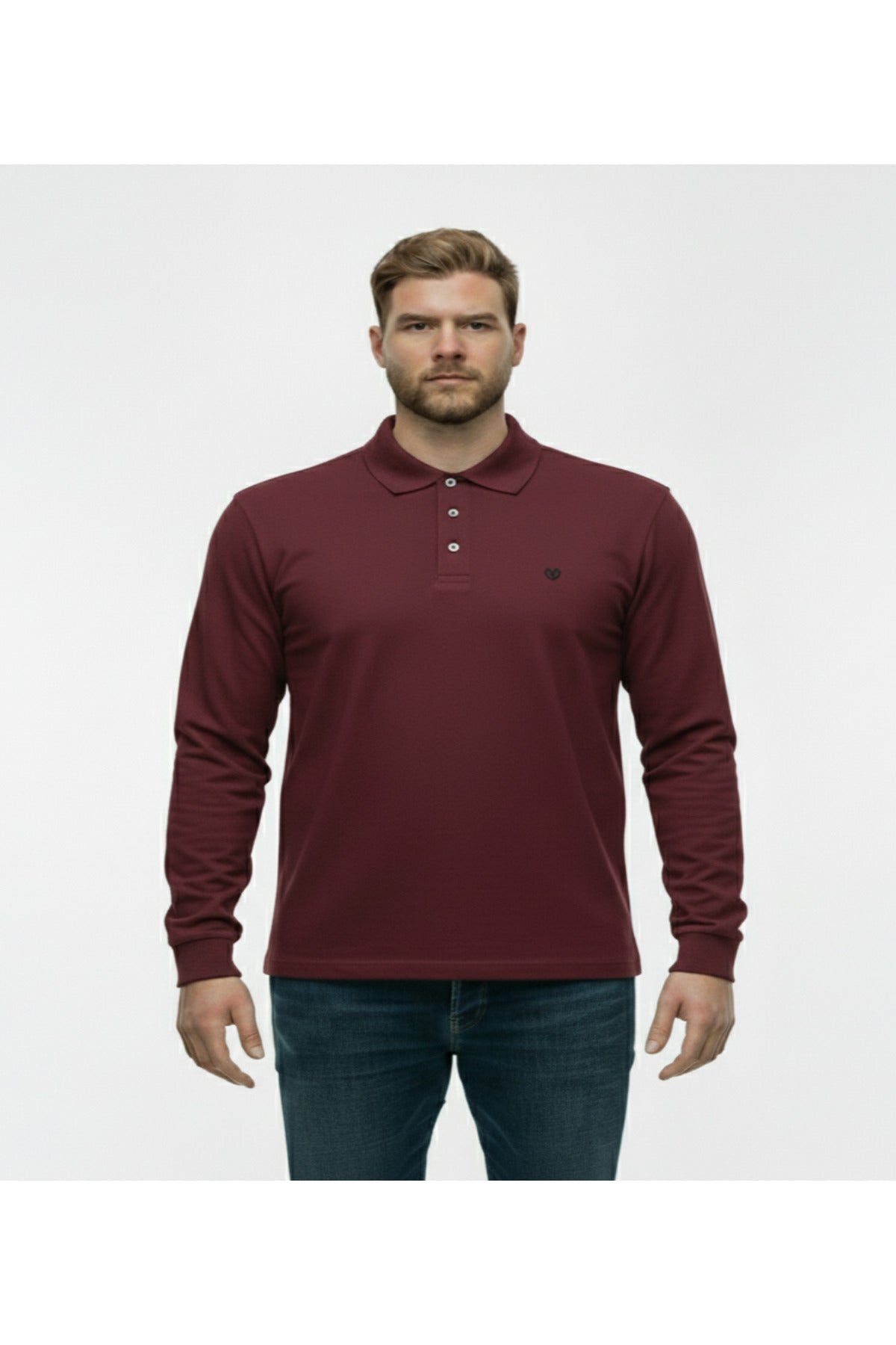Büyük Beden Polo Yaka Yıkamalı Likralı Sweatshirt