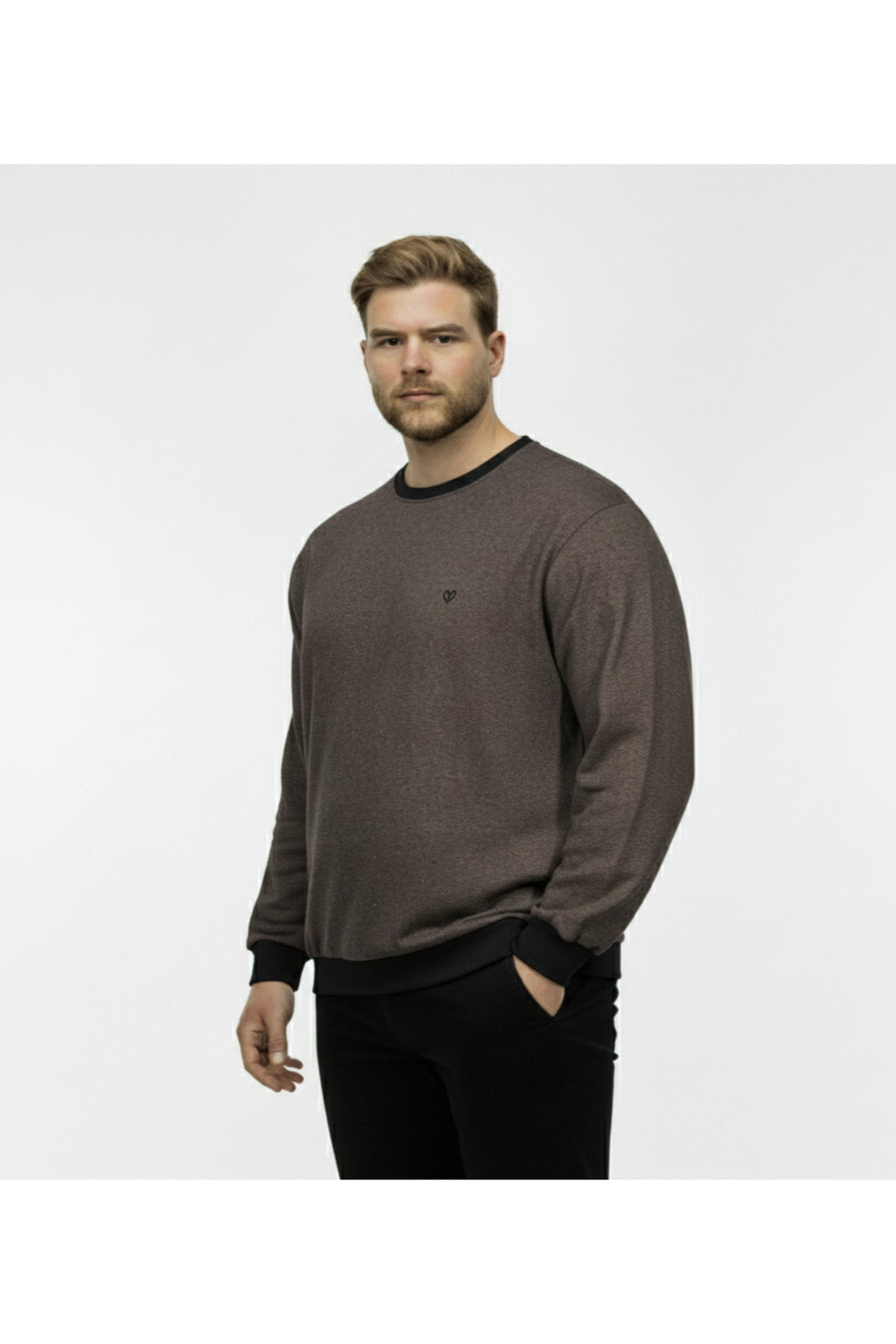 Büyük Beden Bisiklet Yaka Uzun Kollu Sweatshirt