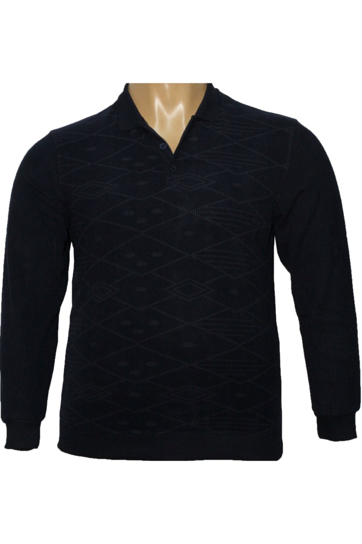 Büyük Beden Polo Yaka Kışlık Baskılı Sweatshirt