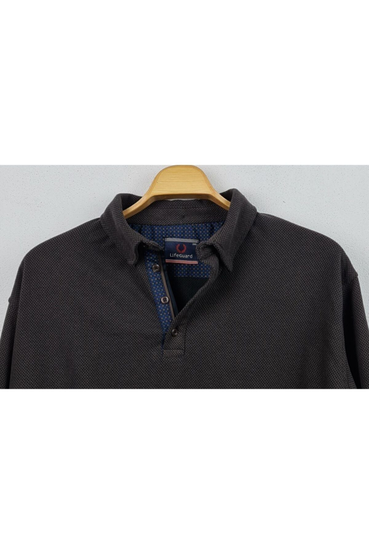 Büyük Beden Kışlık Polo Yaka Sweatshirt Kahverengi