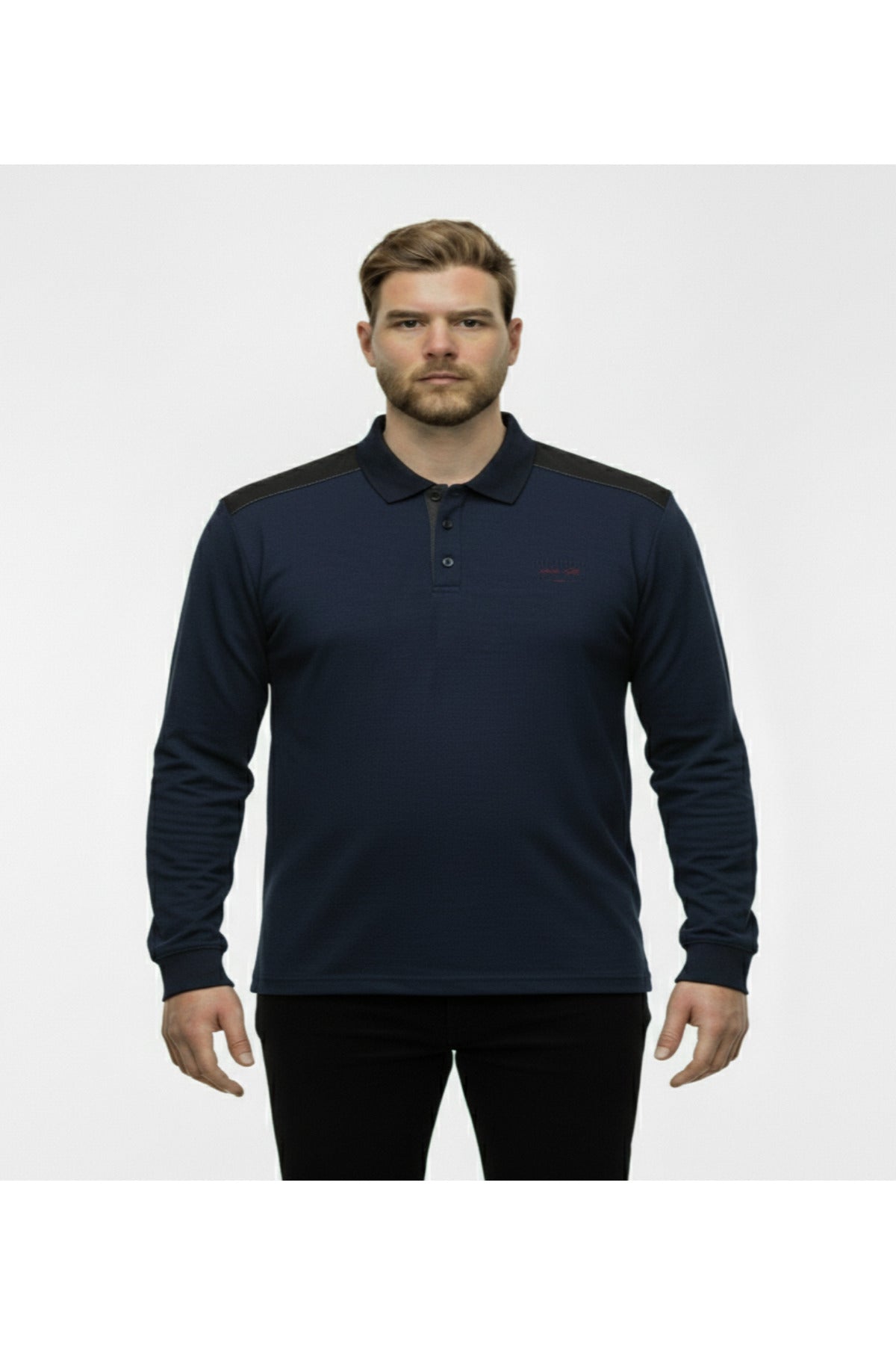 Büyük Beden Polo Yaka Uzun Kollu Sweatshirt